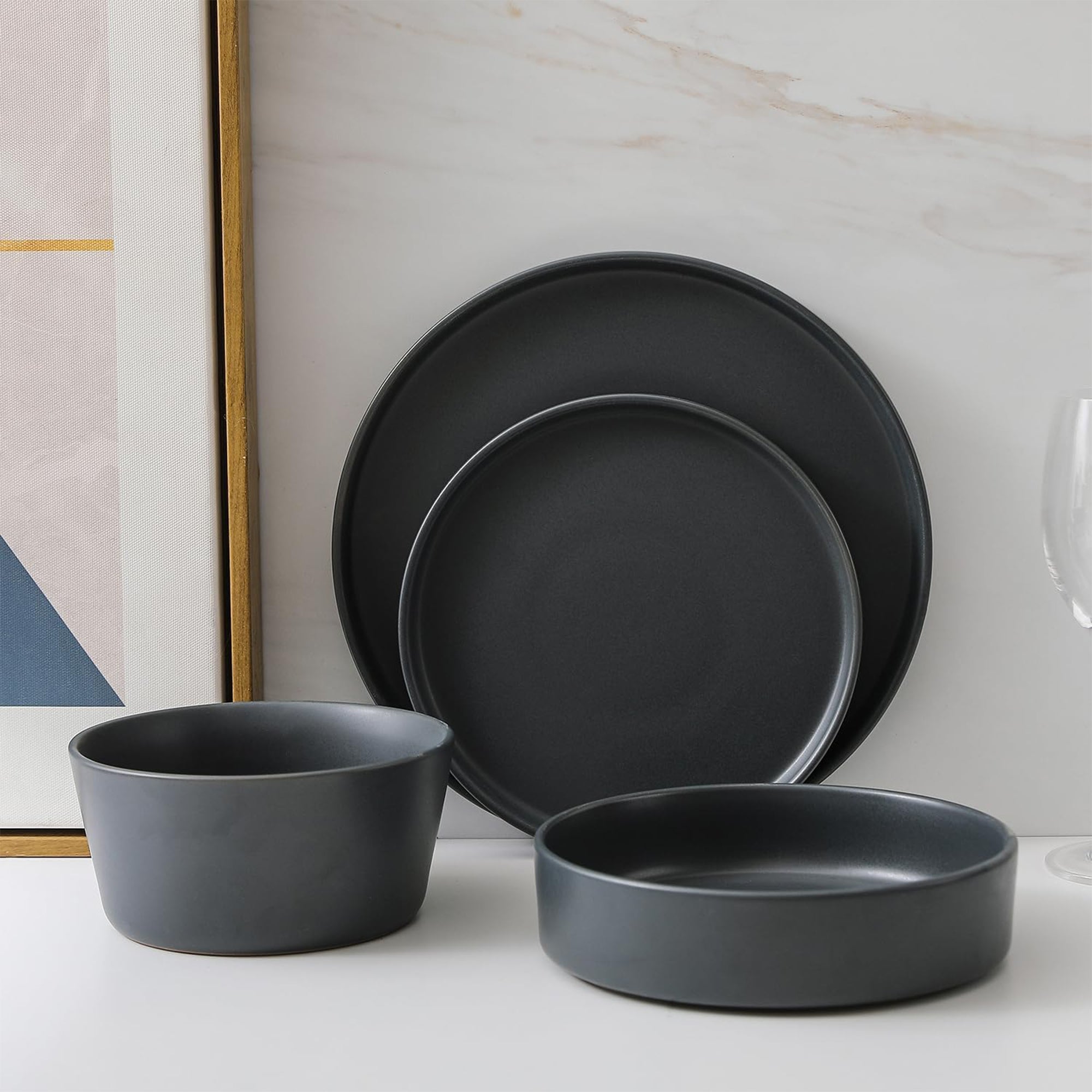Stone Lain Celina Stoneware 16 Piece Dinnerware Set, Service for 4, Gray Matte - VMInnovations