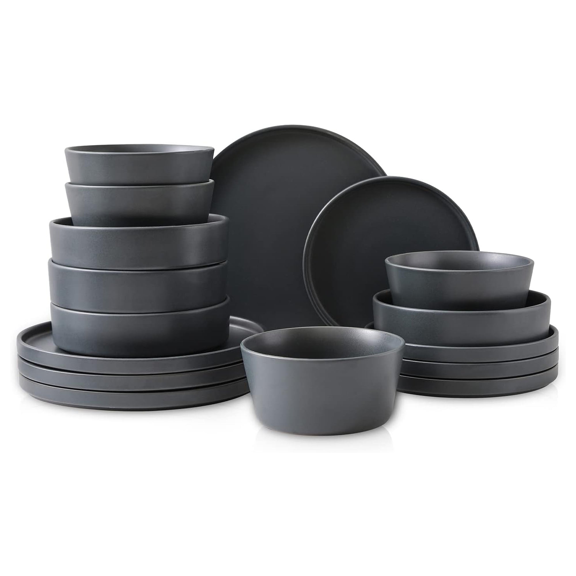 Stone Lain Celina Stoneware 16 Piece Dinnerware Set, Service for 4, Gray Matte - VMInnovations