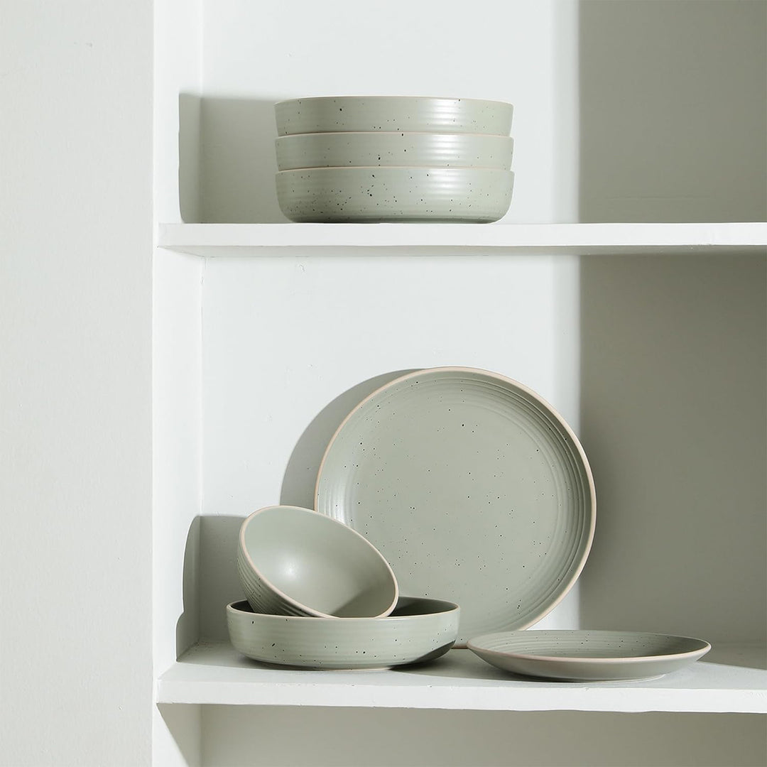 Stone Lain Lauren Modern Stoneware 16 Piece Dinnerware Set, Service for 4, Green - VMInnovations