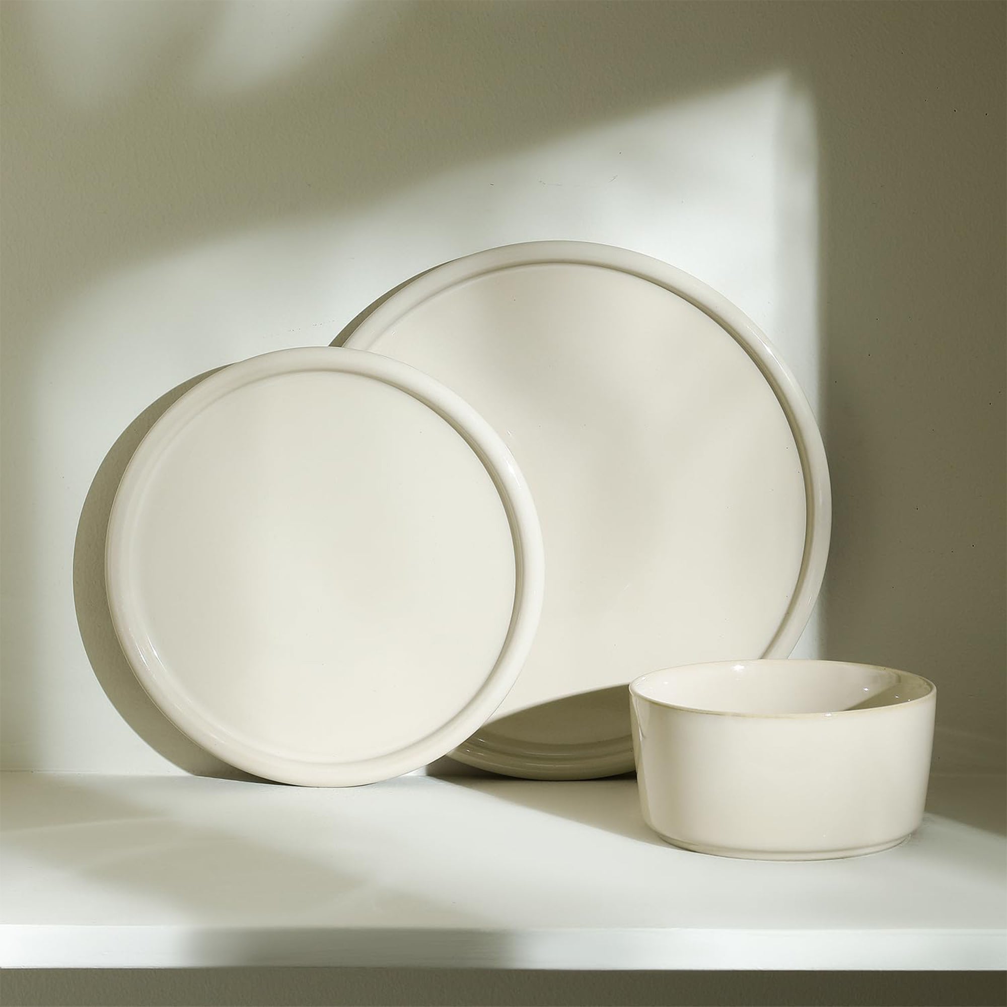 Stone Lain 12 Piece Modern Stoneware Dinnerware Set Plates, Bowls, Beige - VMInnovations