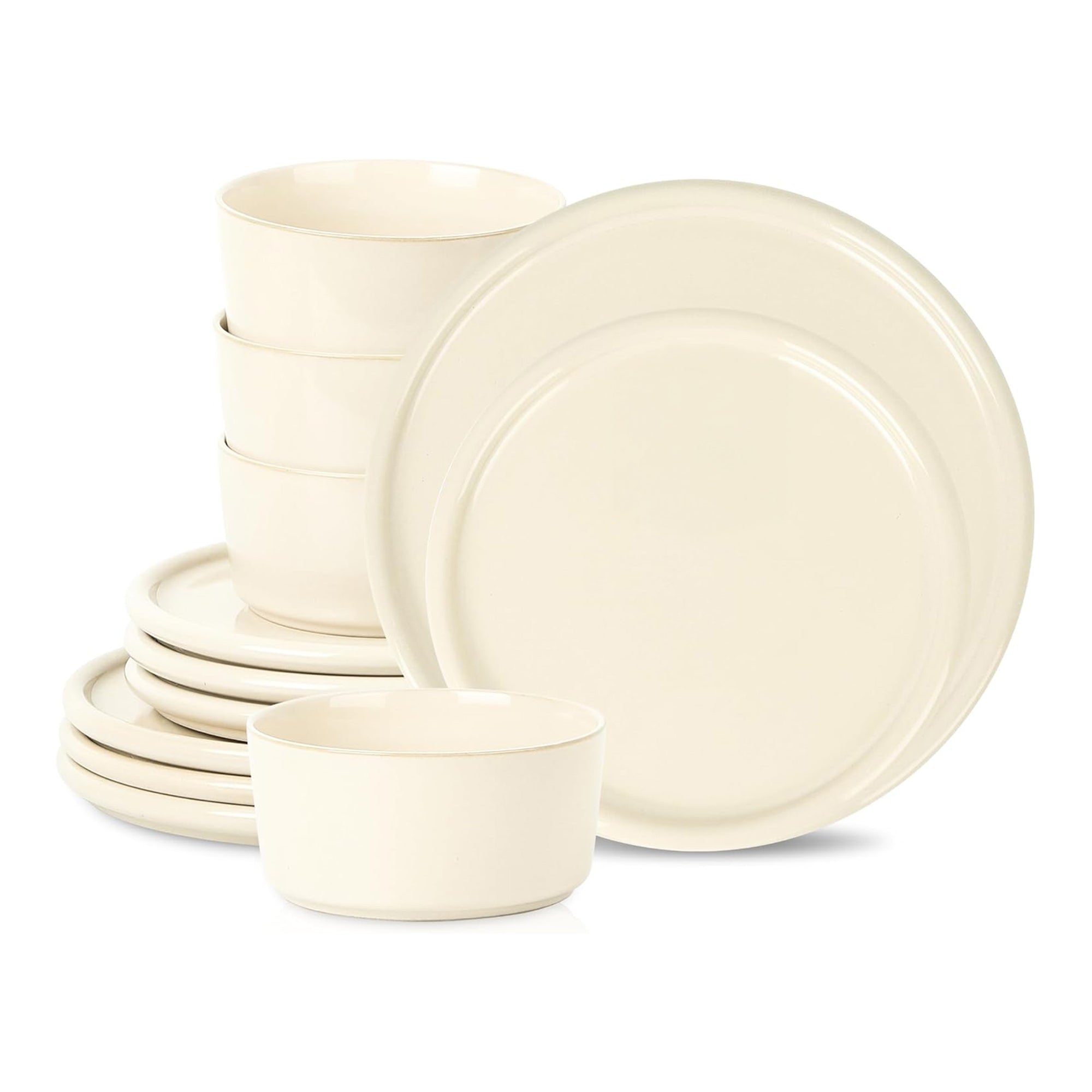 Stone Lain 12 Piece Modern Stoneware Dinnerware Set Plates, Bowls, Beige - VMInnovations