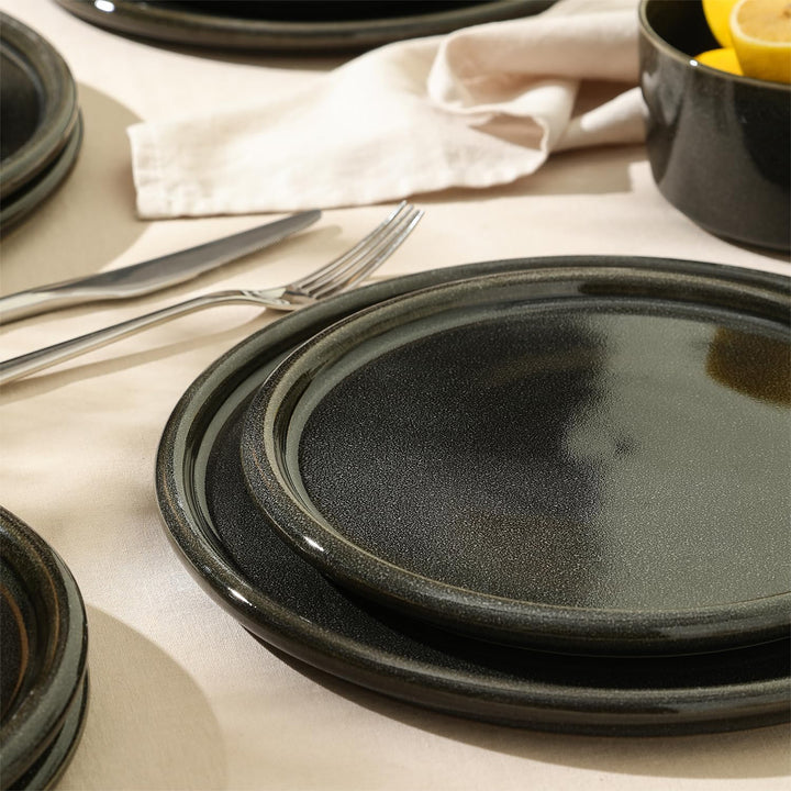 Stone Lain 12 Piece Modern Stoneware Dinnerware Set Plates, Bowls, Charcoal Grey - VMInnovations