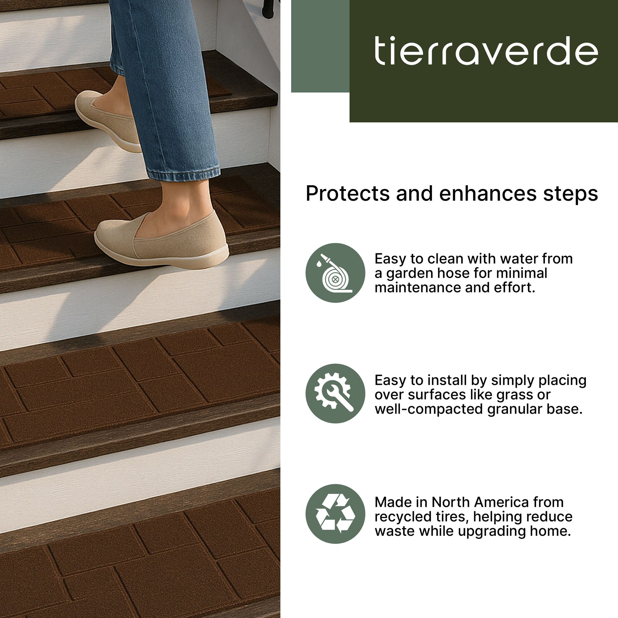 TierraVerde 4 Pack 10" x 24" Cobblestone Stair Tread Decorative Panels, Brown