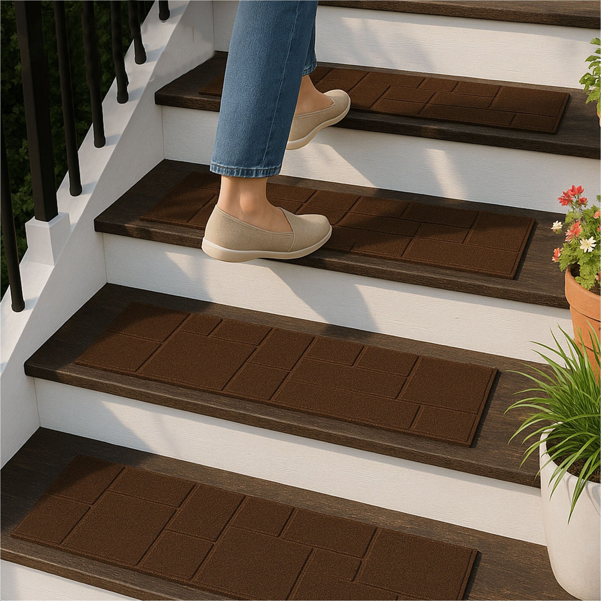 TierraVerde 4 Pack 10" x 24" Cobblestone Stair Tread Decorative Panels, Brown
