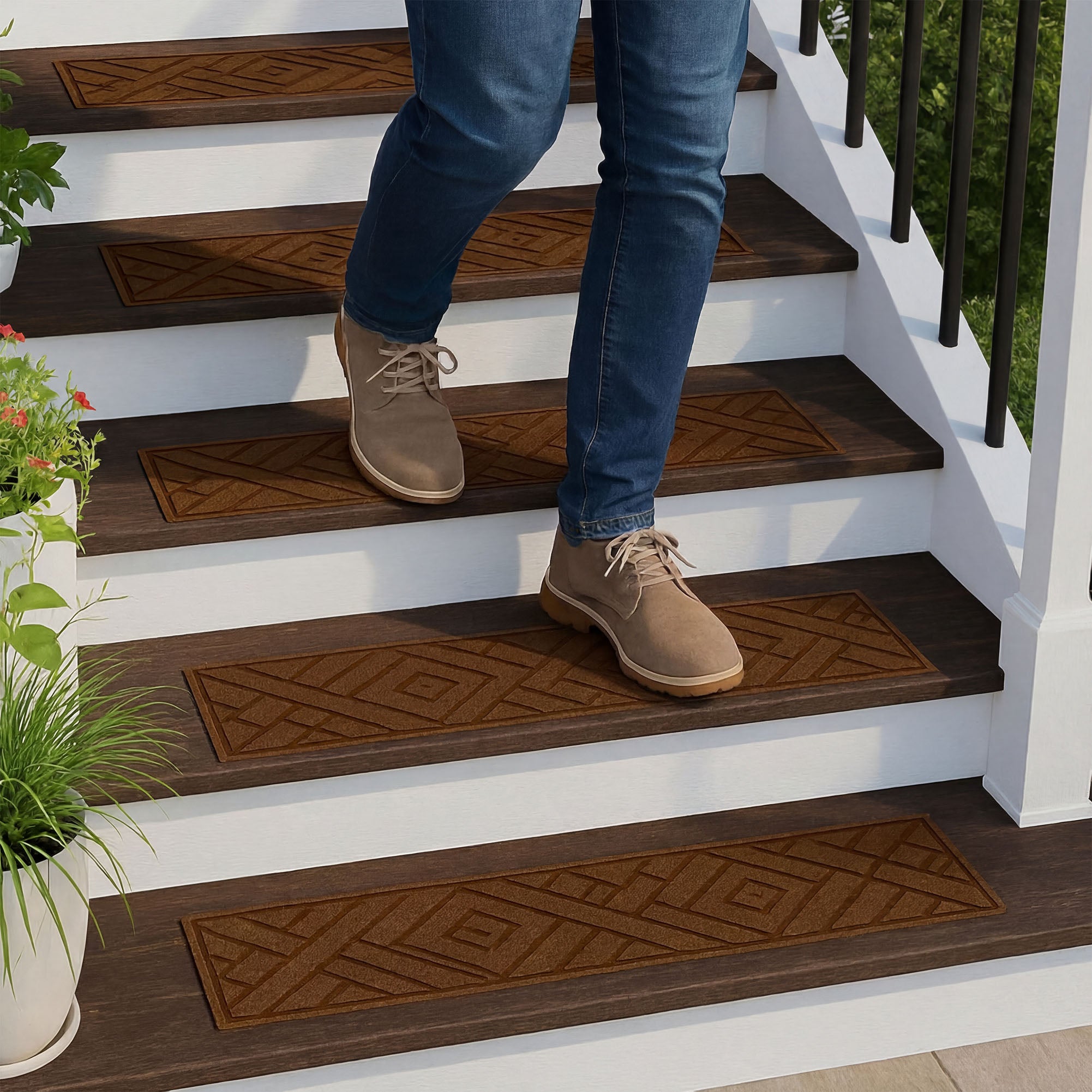 TierraVerde 4 Pack 10"x36" Diamond Weave Stair Tread Decorative Panels, Brown