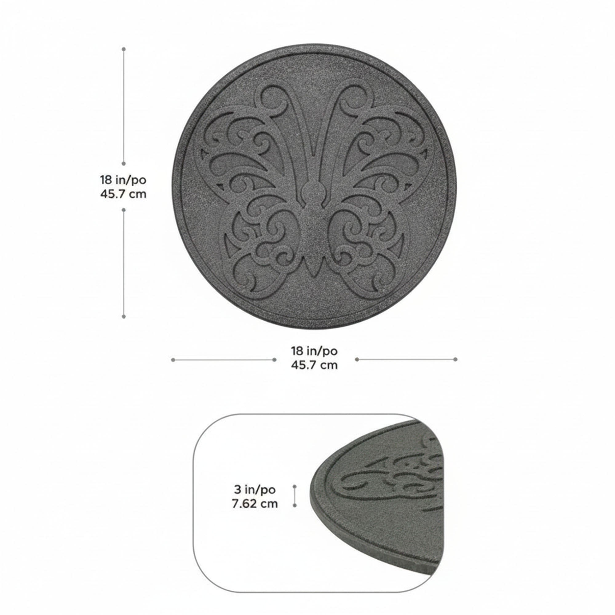 TierraVerde 4 Pack 18" x 18" Butterfly Round Decorative Stepping Stones, Grey - VMInnovations