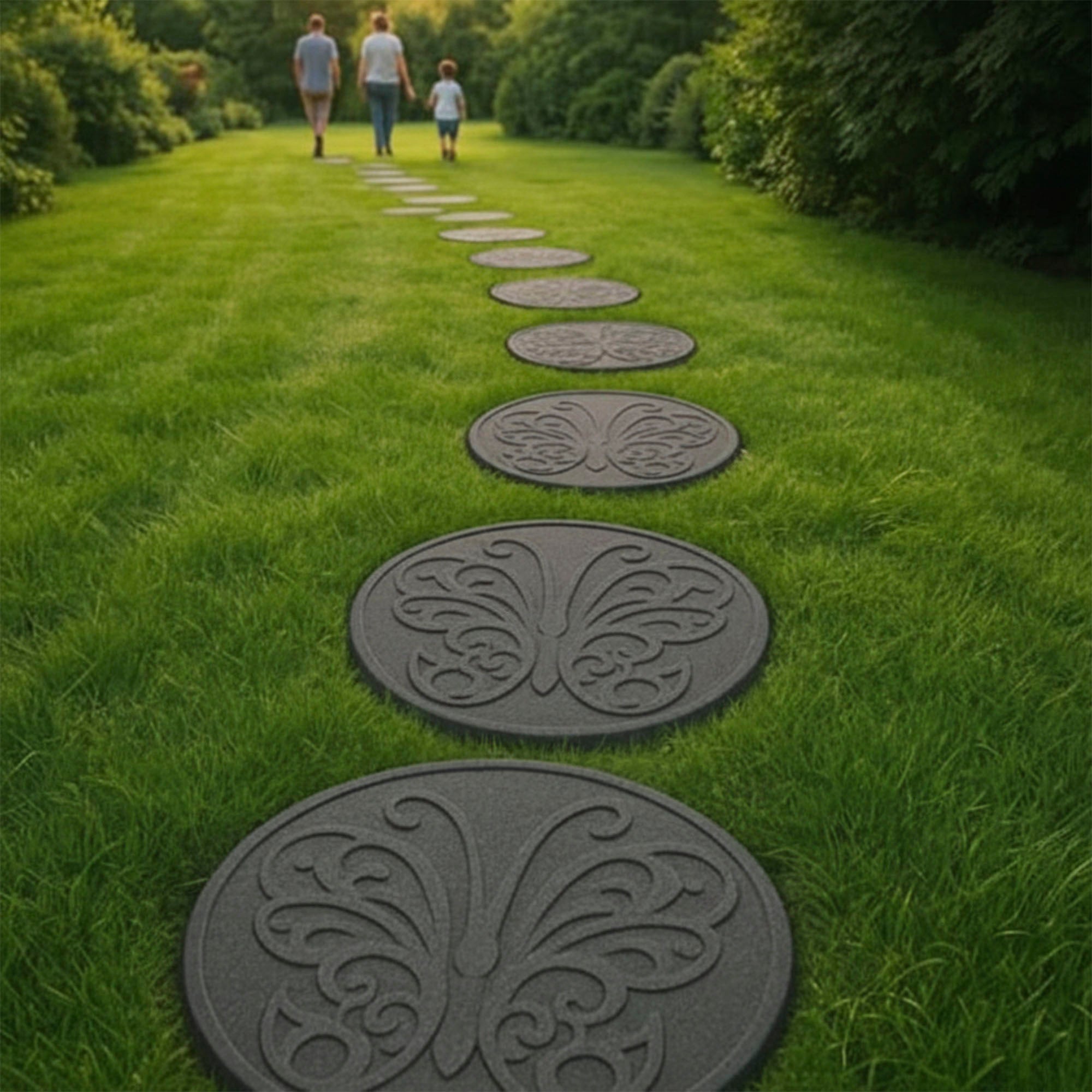 TierraVerde 4 Pack 18" x 18" Butterfly Round Decorative Stepping Stones, Grey - VMInnovations