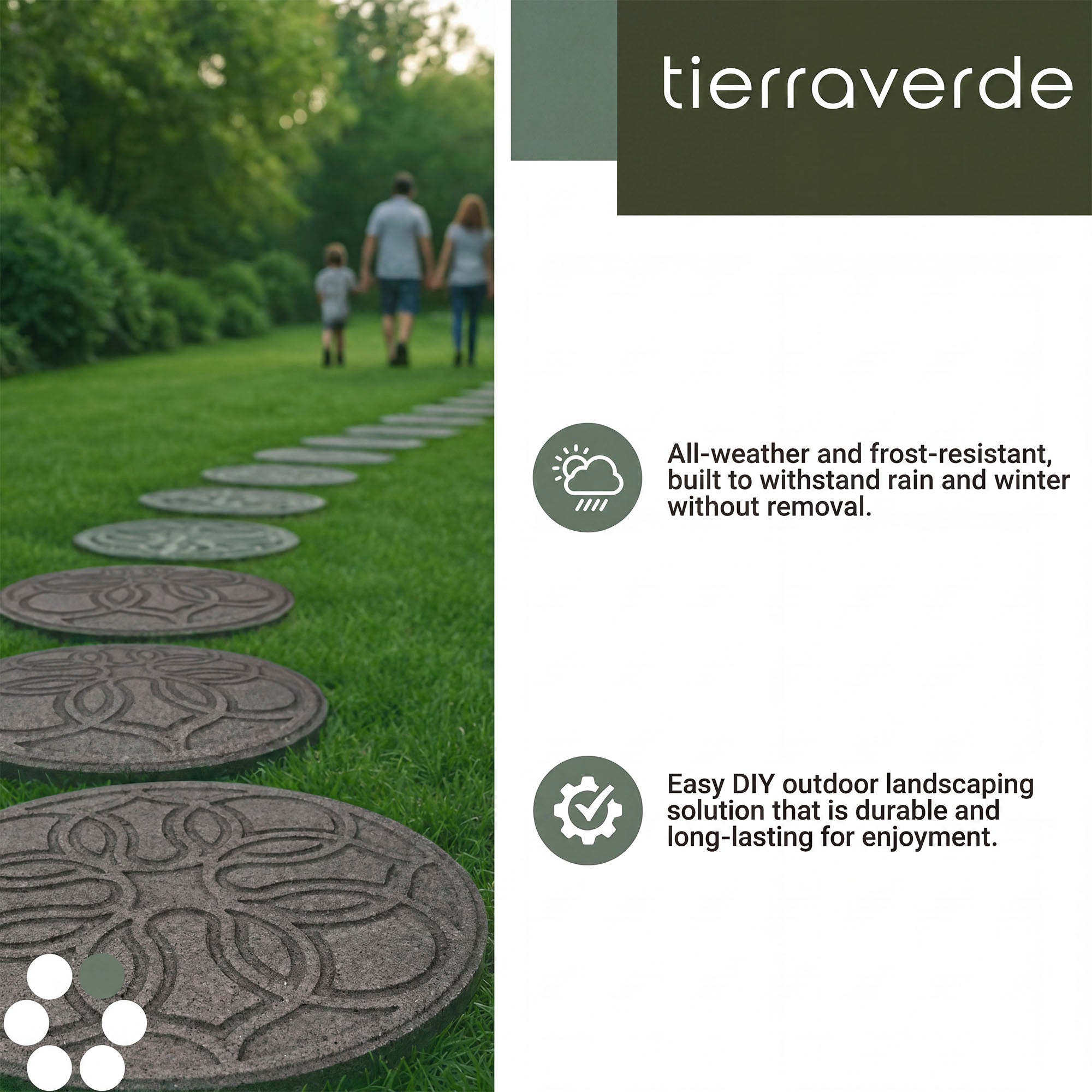 TierraVerde 4 Pack 18" x 18" Pendant Round Decorative Stepping Stones, Grey - VMInnovations