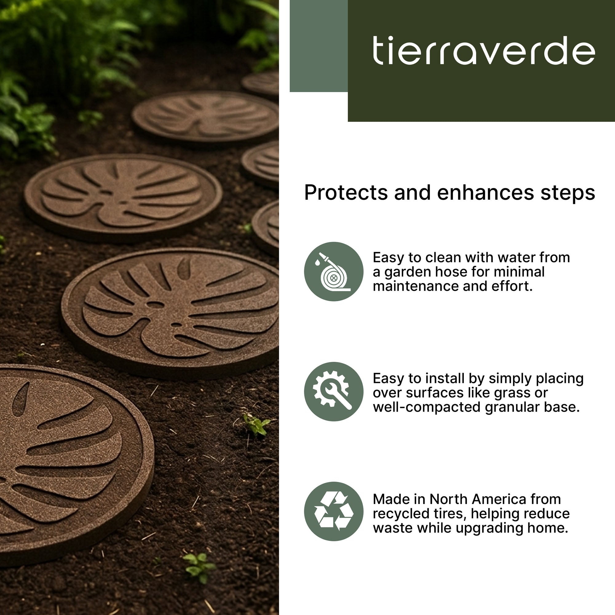 TierraVerde 4 Pack 18" x 18" Tropical Leaf Decorative Stepping Stones, Brown