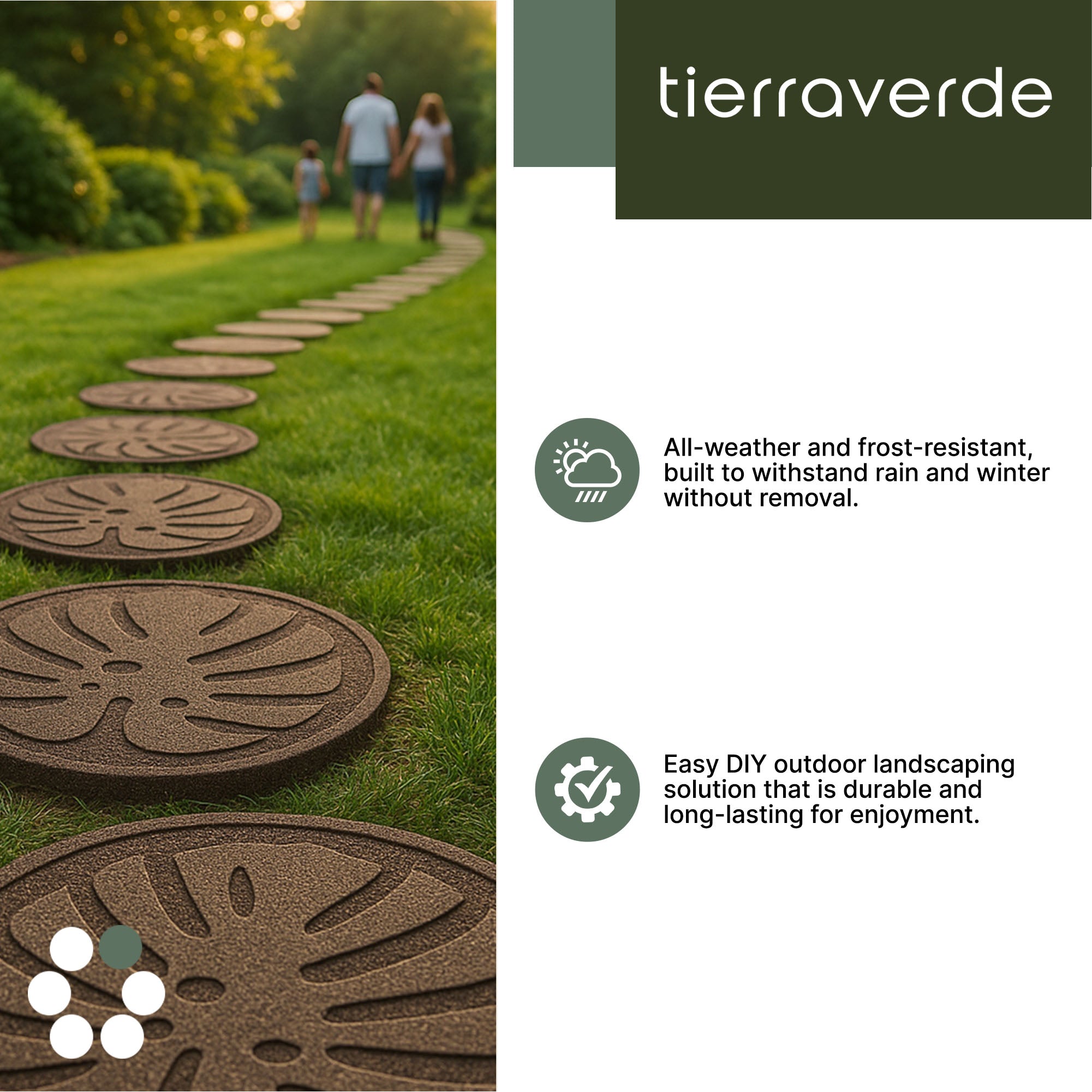 TierraVerde 4 Pack 18" x 18" Tropical Leaf Decorative Stepping Stones, Brown