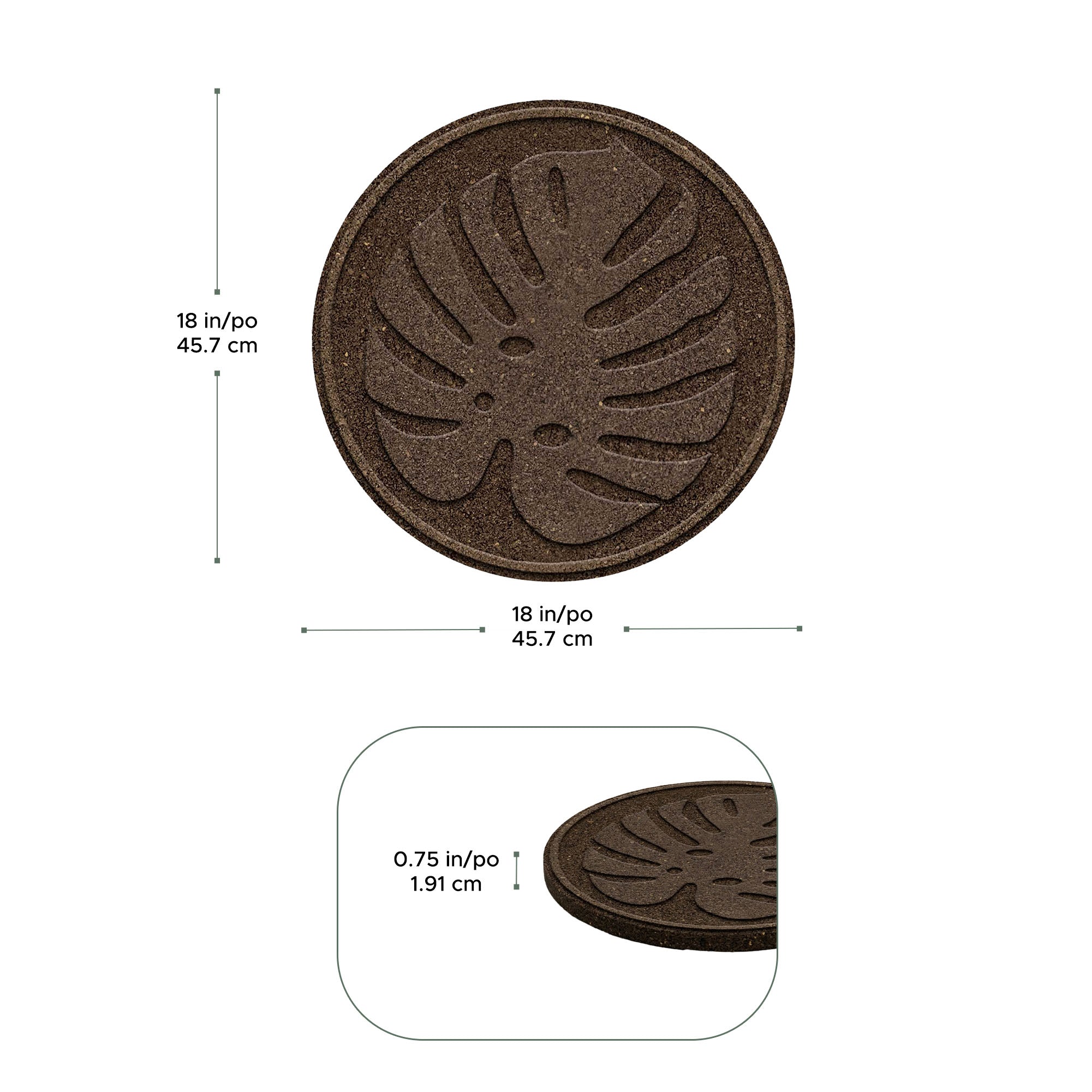 TierraVerde 4 Pack 18" x 18" Tropical Leaf Decorative Stepping Stones, Brown