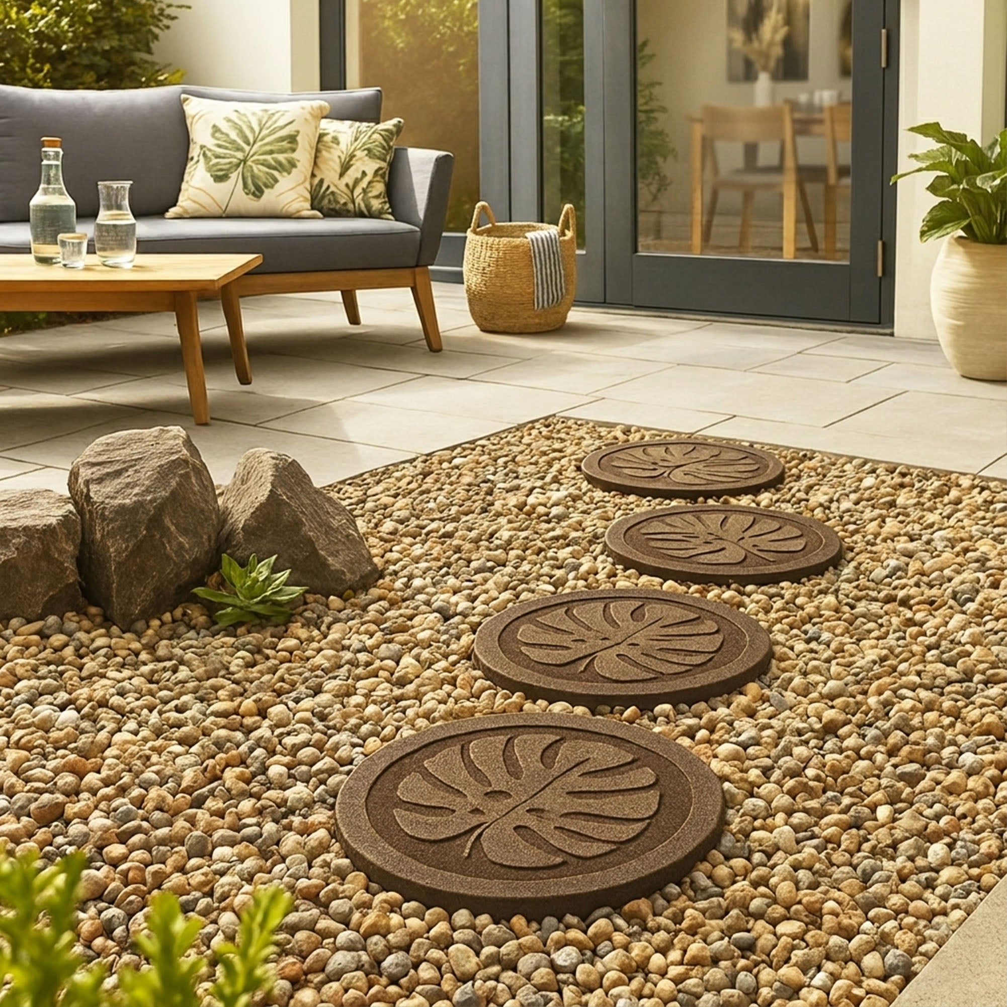 TierraVerde 4 Pack 18" x 18" Tropical Leaf Decorative Stepping Stones, Brown