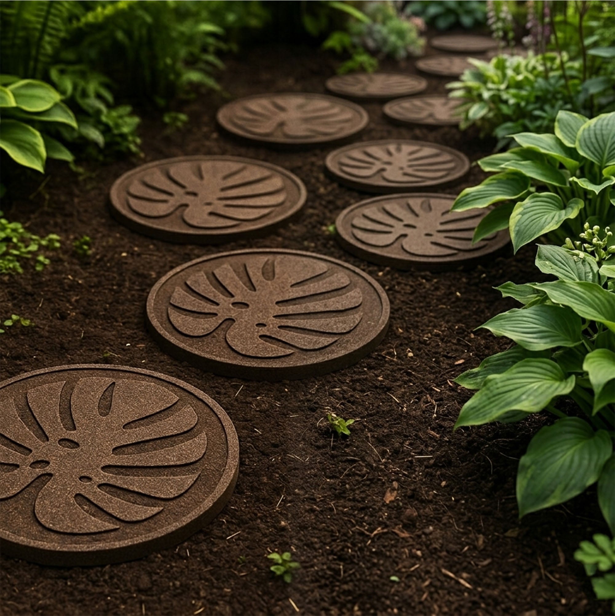 TierraVerde 4 Pack 18" x 18" Tropical Leaf Decorative Stepping Stones, Brown