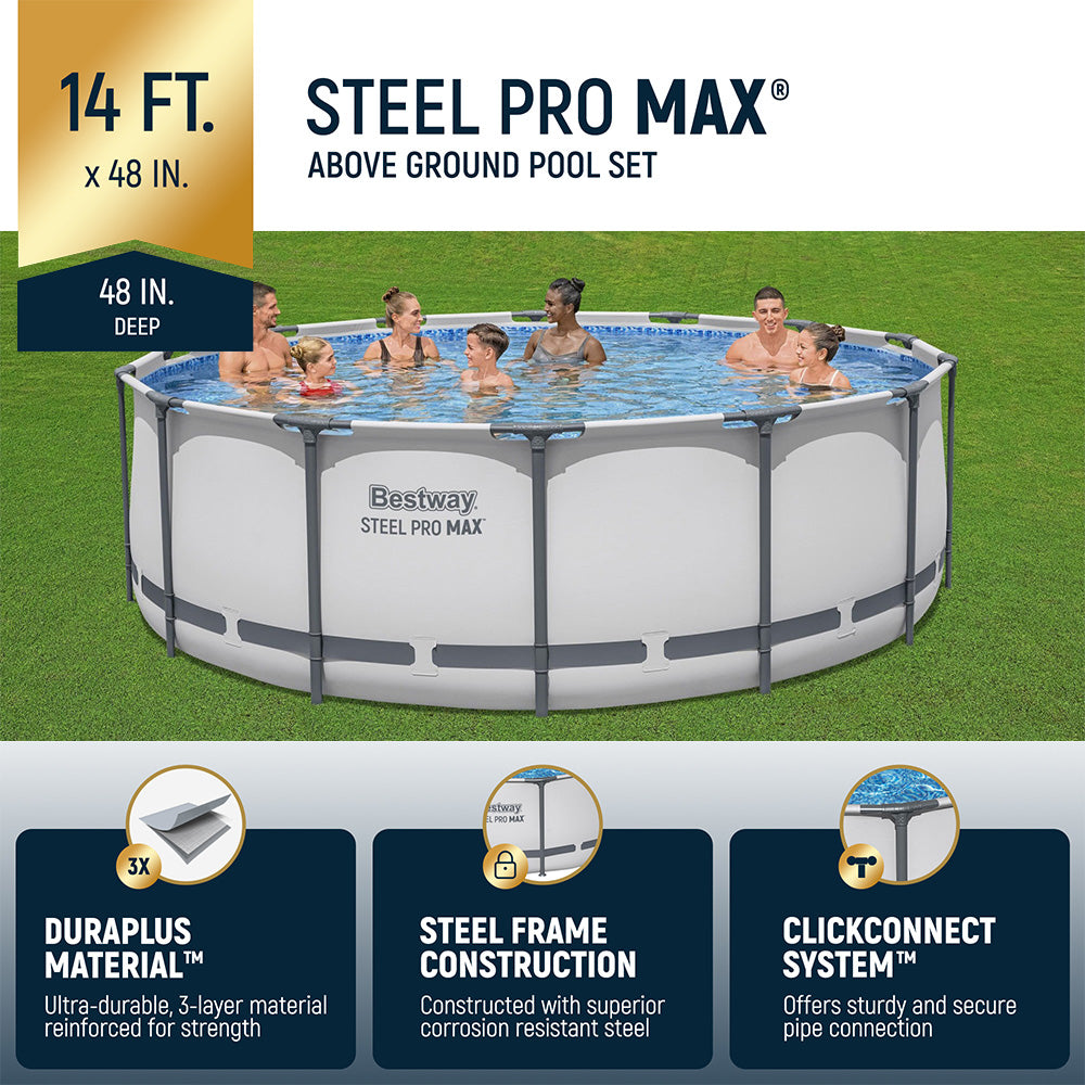 Bestway Steel Pro MAX 14'x48" Round Above Ground Pool with Pump & Cover, 2 Pack - VMInnovations