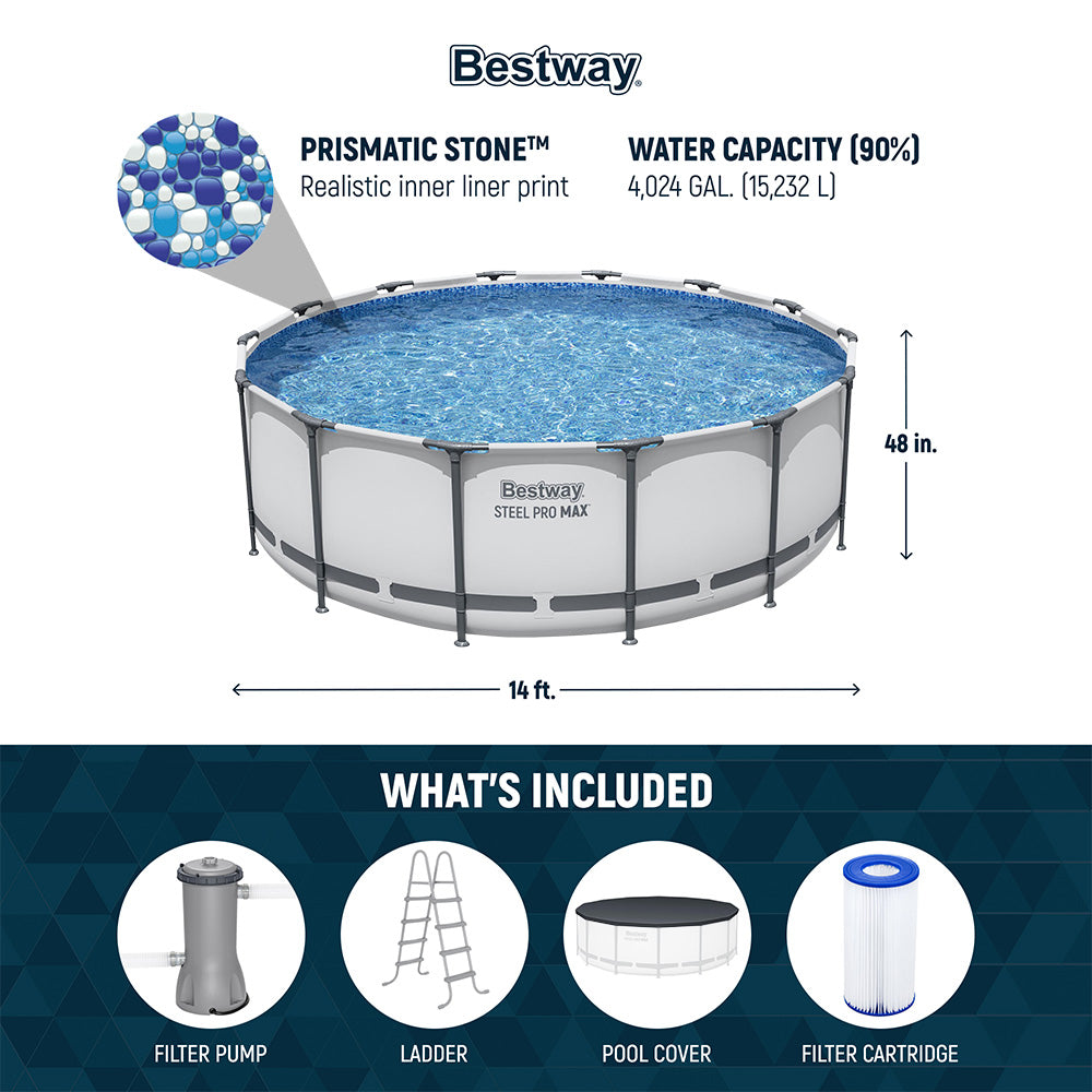 Bestway Steel Pro MAX 14'x48" Round Above Ground Pool with Pump & Cover, 2 Pack - VMInnovations