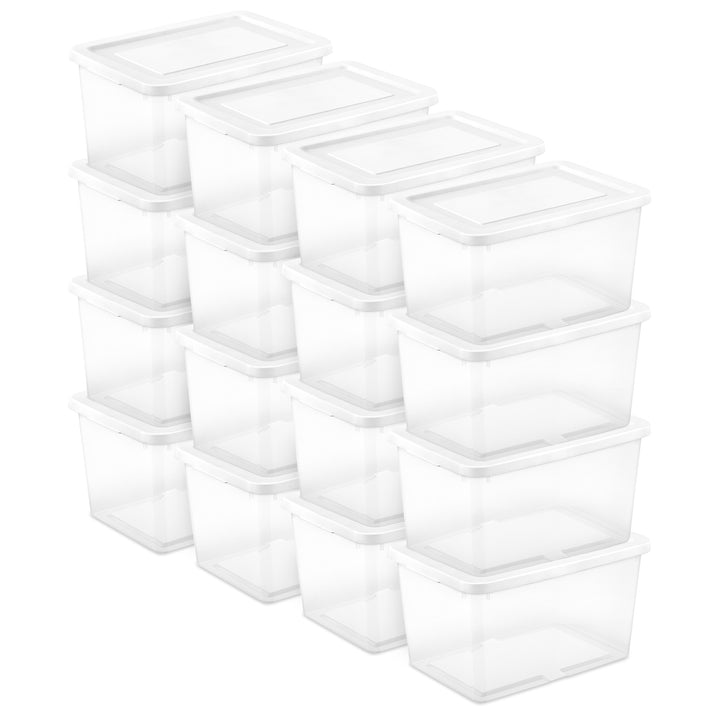 Sterilite 20 Qt Storage Box, Stackable Plastic Container Home Organizer, 16 Pack