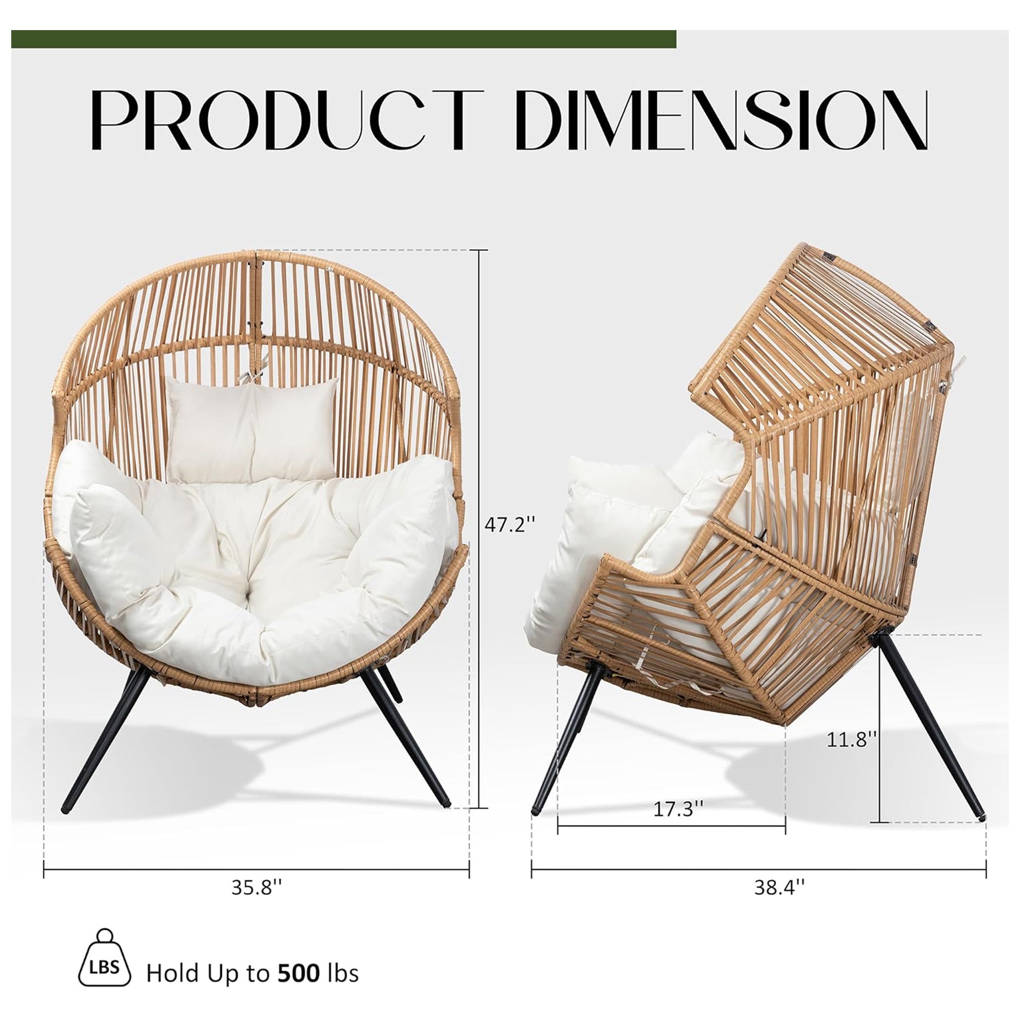 JAMFLY Egg Chair, Oversized Lounger with Cushion, Indoor & Outdoor Spaces (Used) - VMInnovations