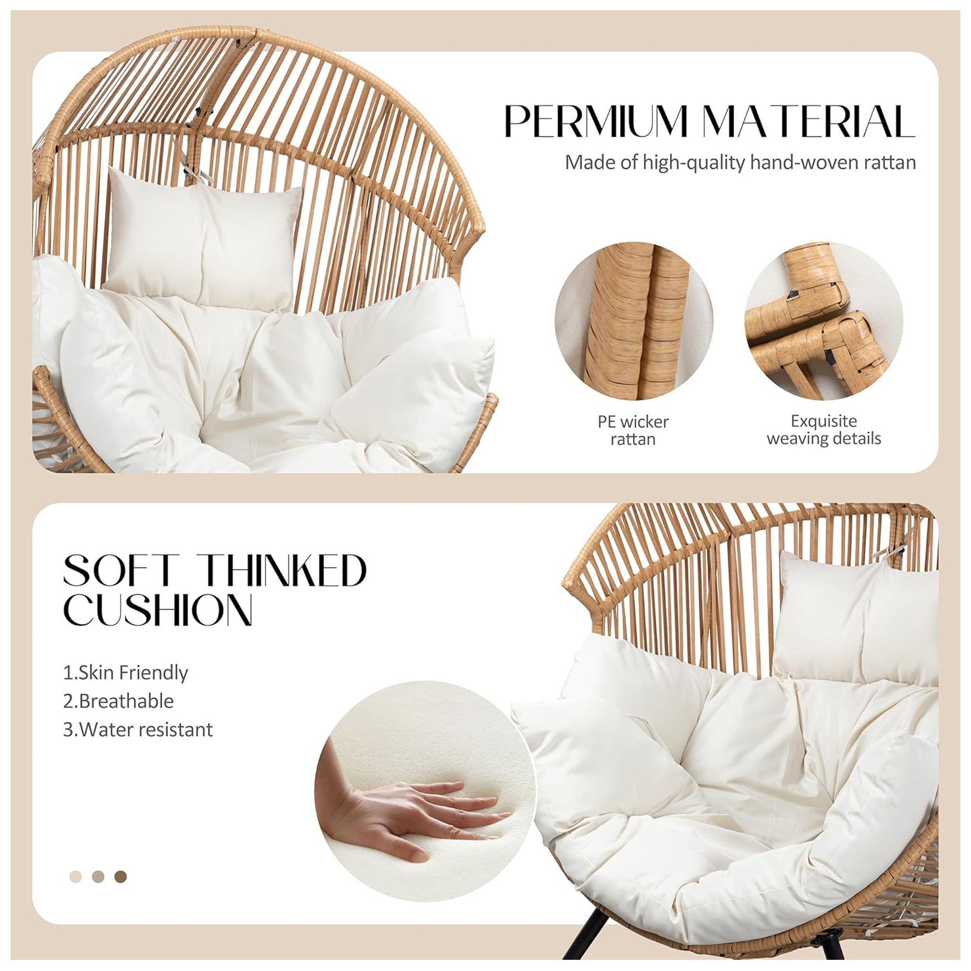 JAMFLY Egg Chair, Oversized Lounger with Cushion, Indoor & Outdoor Spaces (Used) - VMInnovations