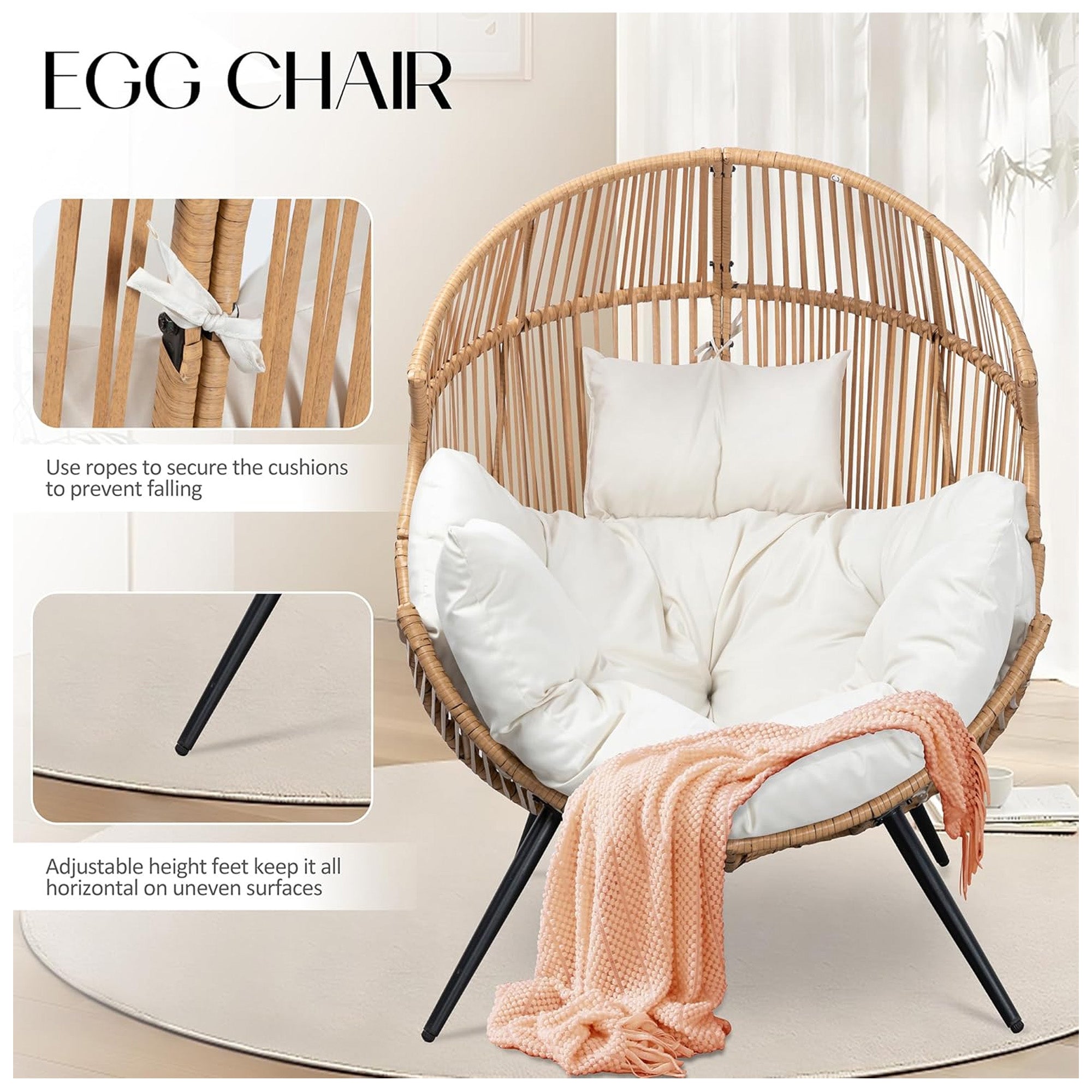 JAMFLY Egg Chair, Oversized Lounger with Cushion, Indoor & Outdoor Spaces (Used) - VMInnovations