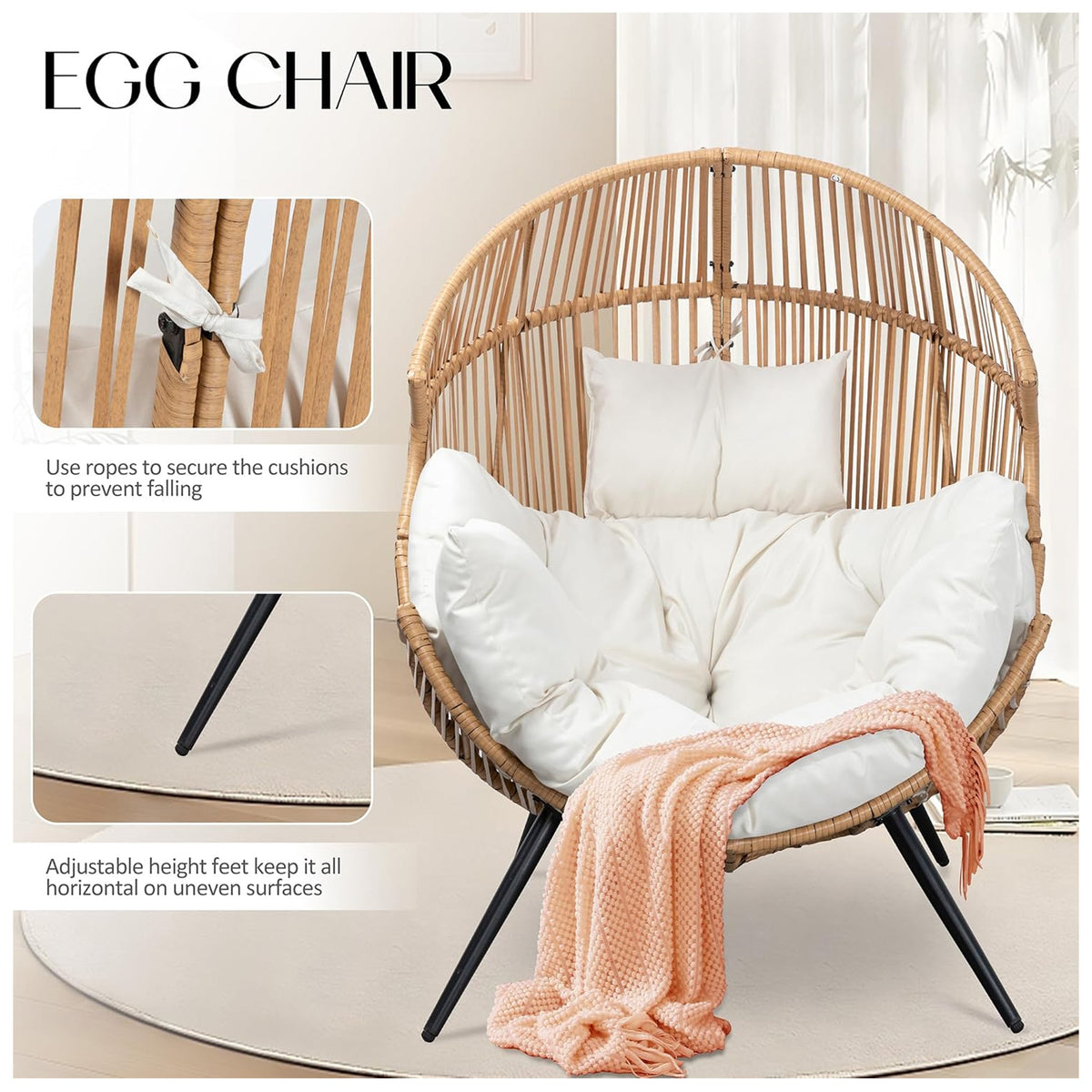 JAMFLY Chair, Oversized Lounger w/Cushion, Indoor & Outdoor, Beige(For Parts) - VMInnovations