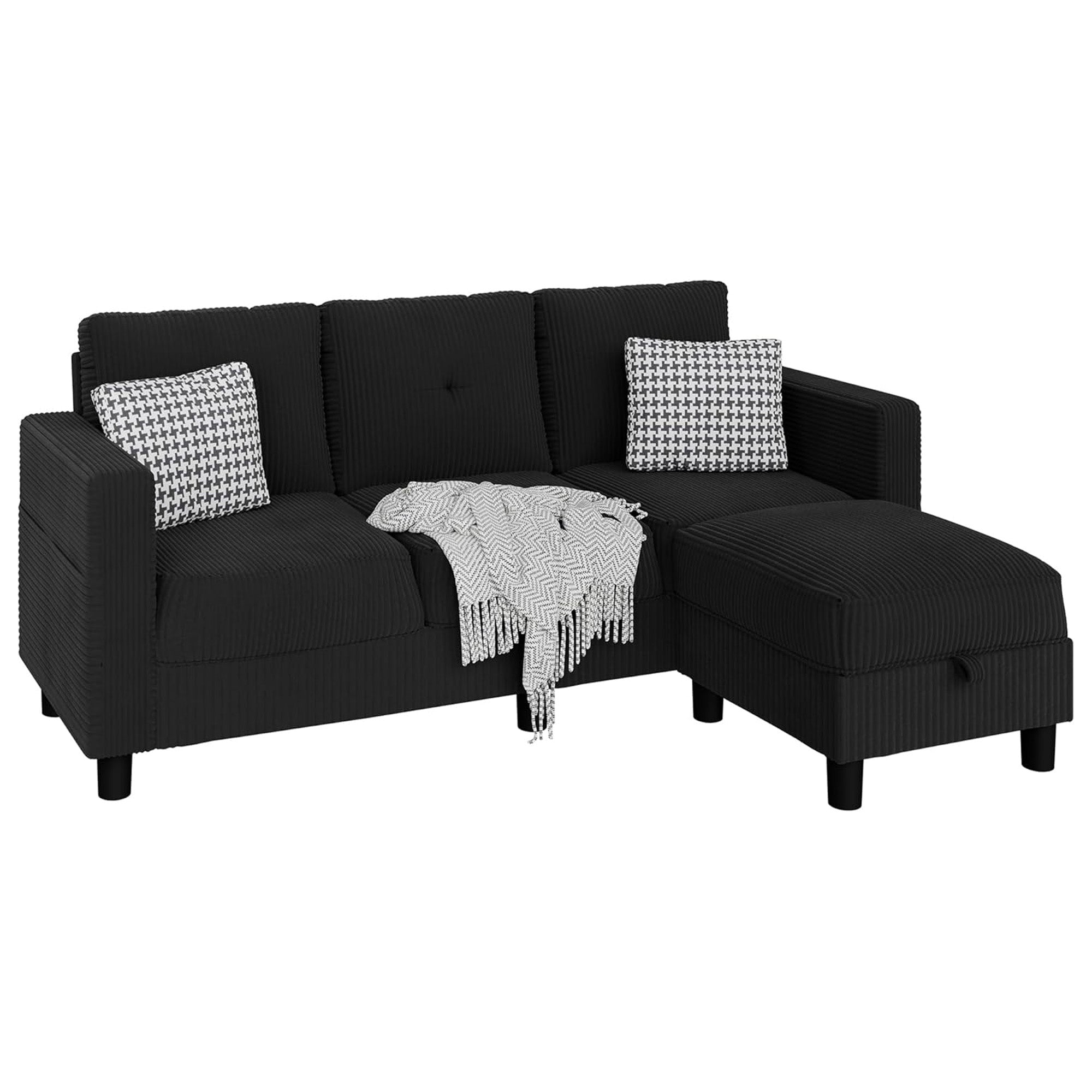 JAMFLY Sectional Sofa Couch with Ottoman, L Shaped 3 Seat Furniture (Open Box) - VMInnovations
