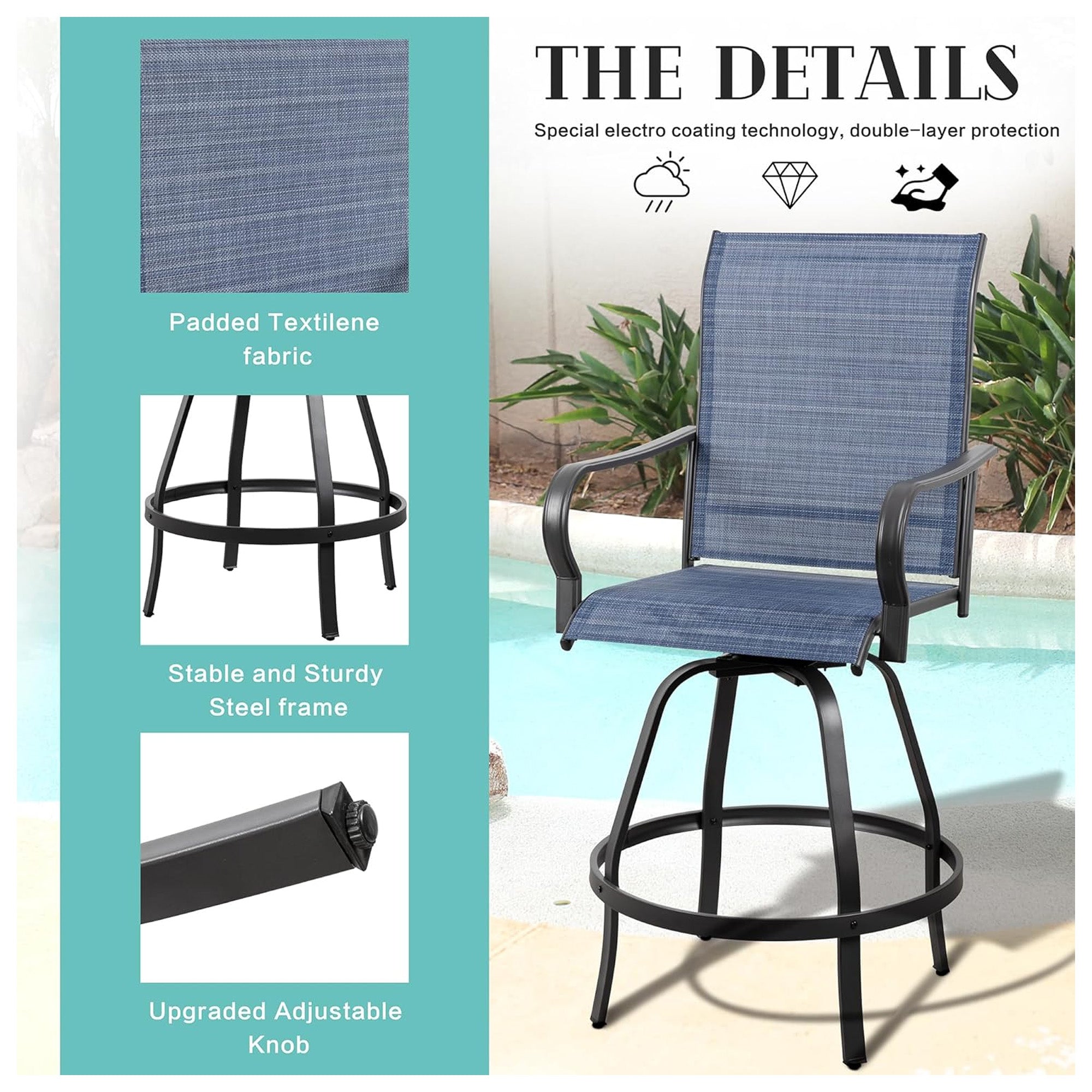 Vongrasig 2 Piece Patio Swivel Bar Chairs, Outdoor Stool Set, Gray(For Parts) - VMInnovations