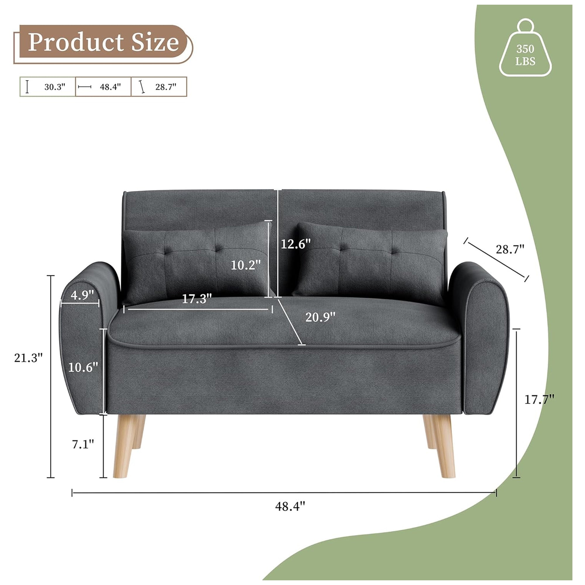 Vongrasig 47" Loveseat Sofa Couch w/Back Cushions for Home, Dark Gray(Used) - VMInnovations