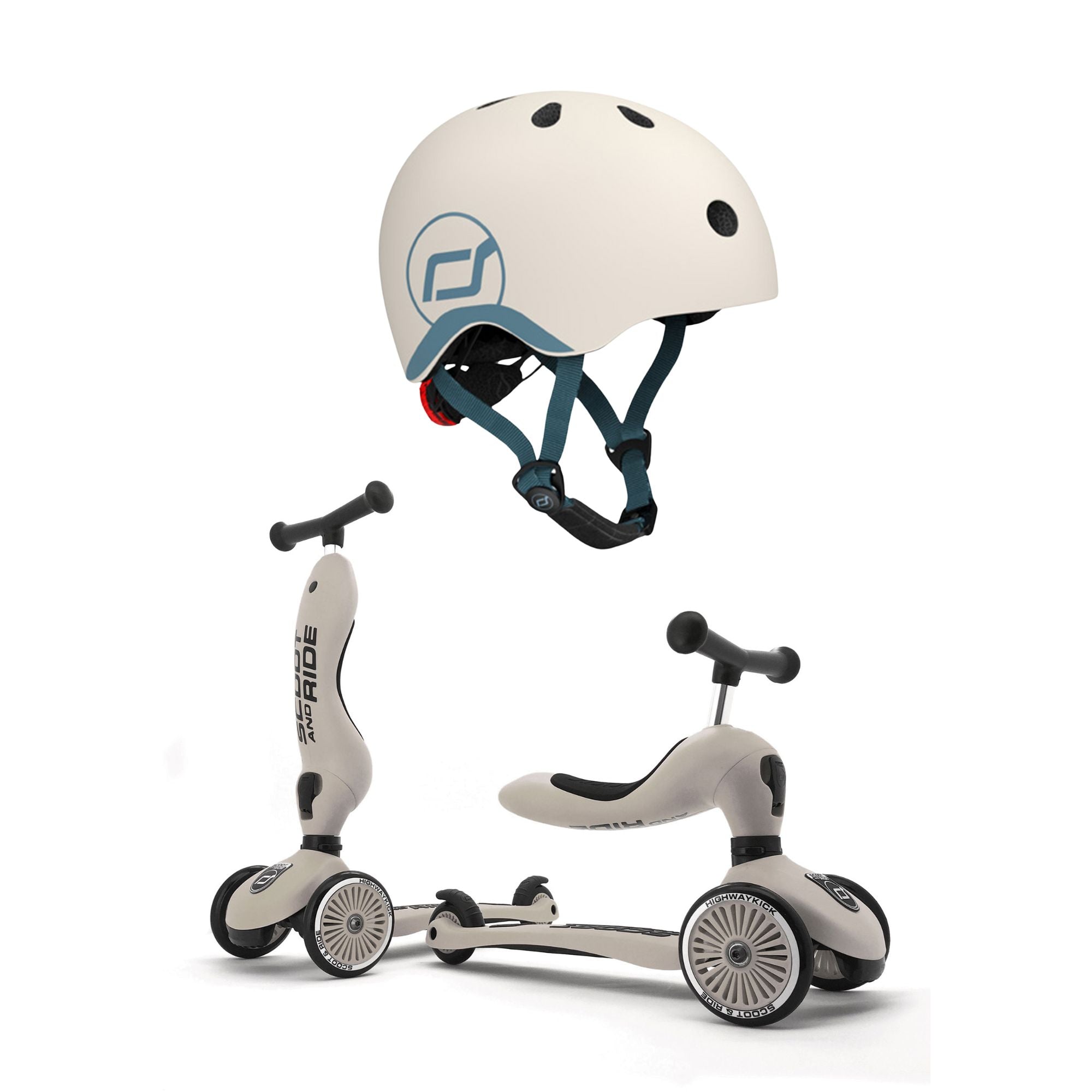 Scoot & Ride 2-in-1 Ride-On Scooter Highwaykick 1 and Kids Helmet XXS, Ash - VMInnovations