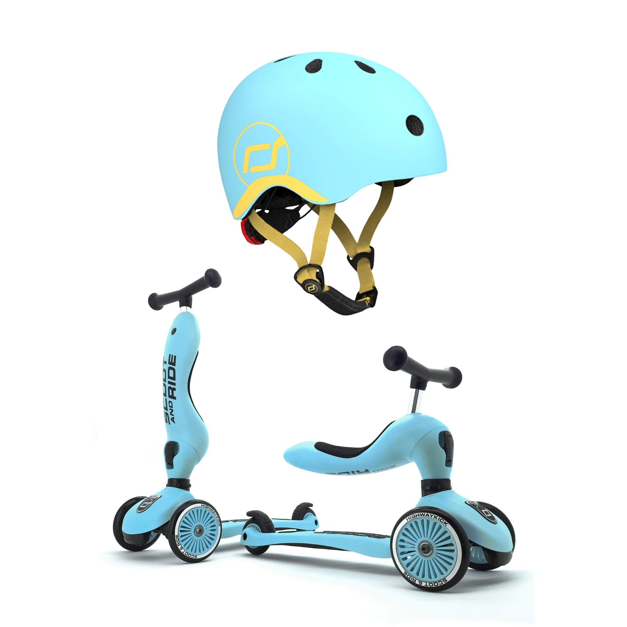 Scoot & Ride 2-in-1 Ride-On Scooter Highwaykick 1 and Kids Helmet XXS, Blueberry - VMInnovations