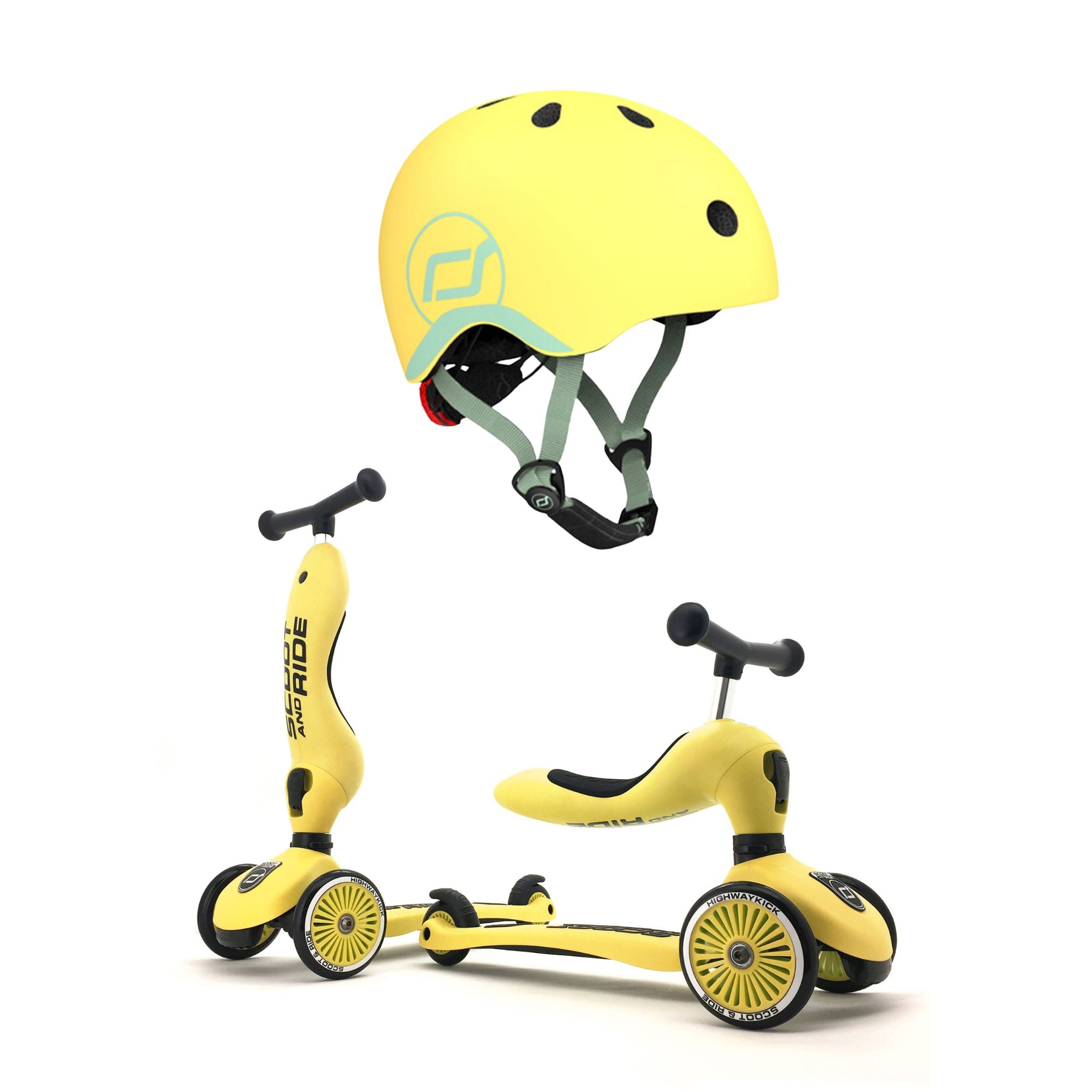 Scoot & Ride 2-in-1 Ride-On Scooter Highwaykick 1 and Kids Helmet XXS, Lemon - VMInnovations