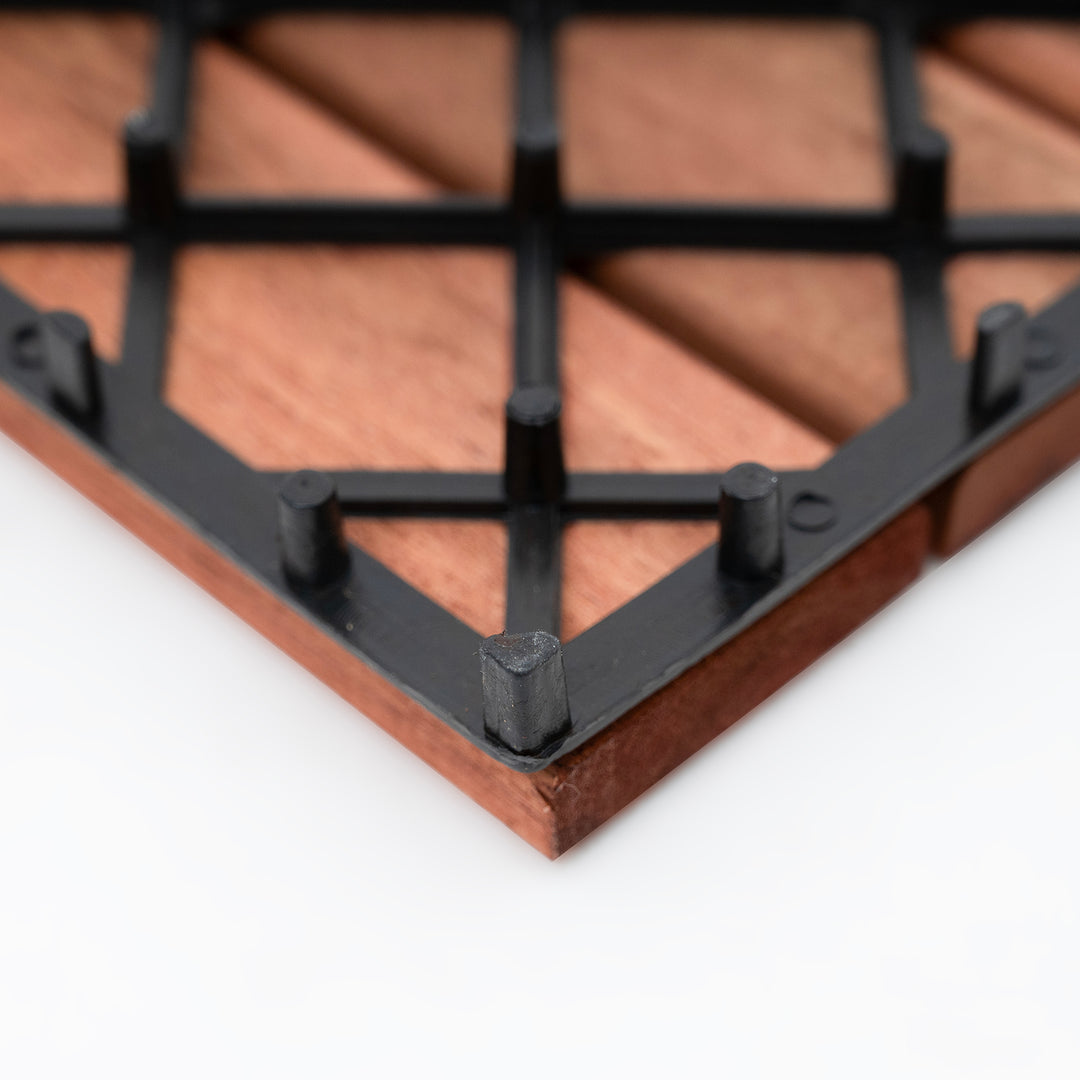 Bliss Outdoors Hardwood 6-Slat Interlocking Wood Deck Tiles, Red, Set of 10 - VMInnovations