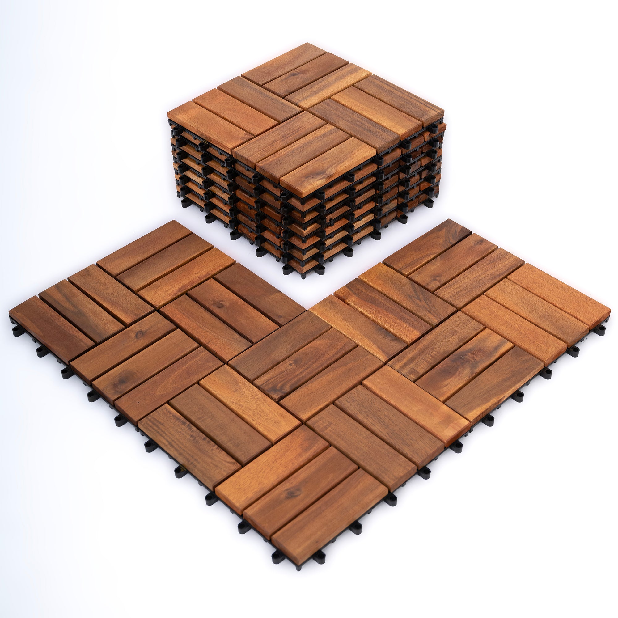 Bliss Outdoors Hardwood 12-Slat Interlocking Wood Deck Tiles, Natural, Set of 10 - VMInnovations