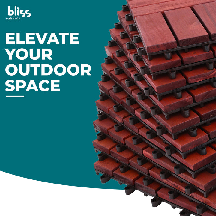 Bliss Outdoors Hardwood 12-Slat Interlocking Wood Deck Tiles, Red, Set of 10 - VMInnovations