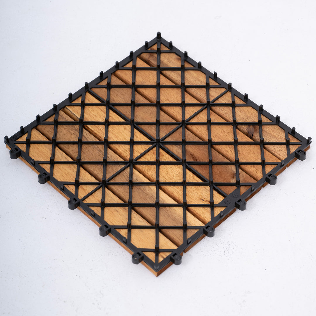 Bliss Outdoors Hardwood 6-Slat Interlocking Wood Deck Tiles, Natural, Set of 30 - VMInnovations