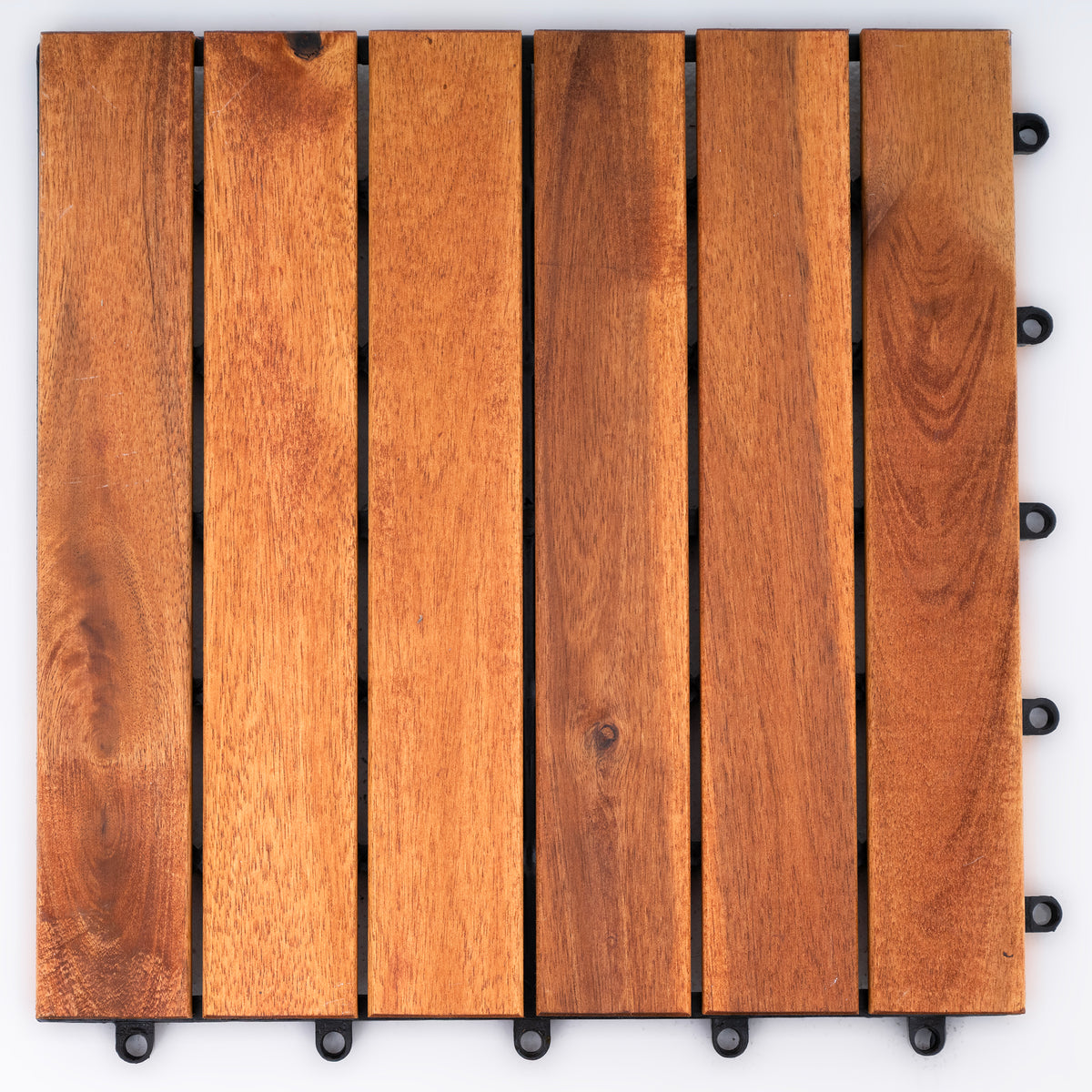 Bliss Outdoors Hardwood 6-Slat Interlocking Wood Deck Tiles, Natural, Set of 30