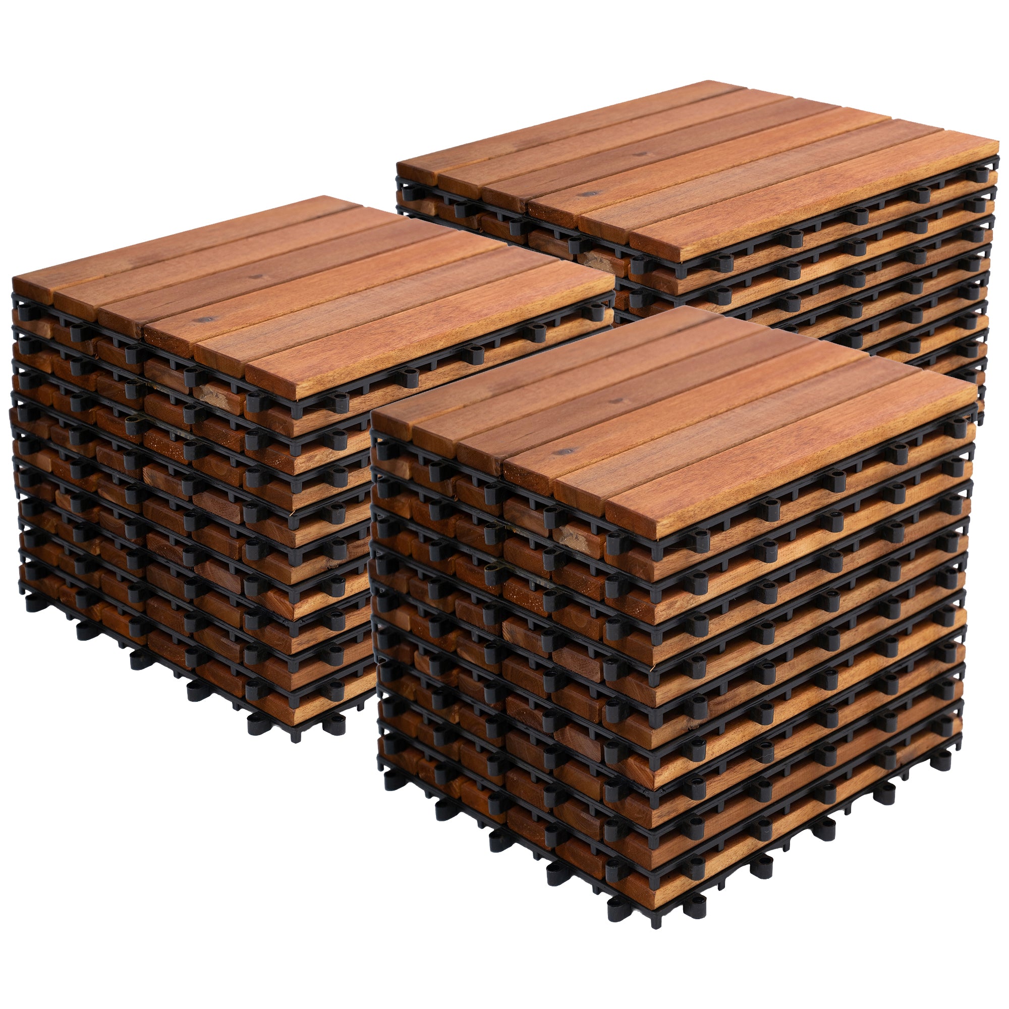 Bliss Outdoors Hardwood 6-Slat Interlocking Wood Deck Tiles, Natural, (Open Box) - VMInnovations