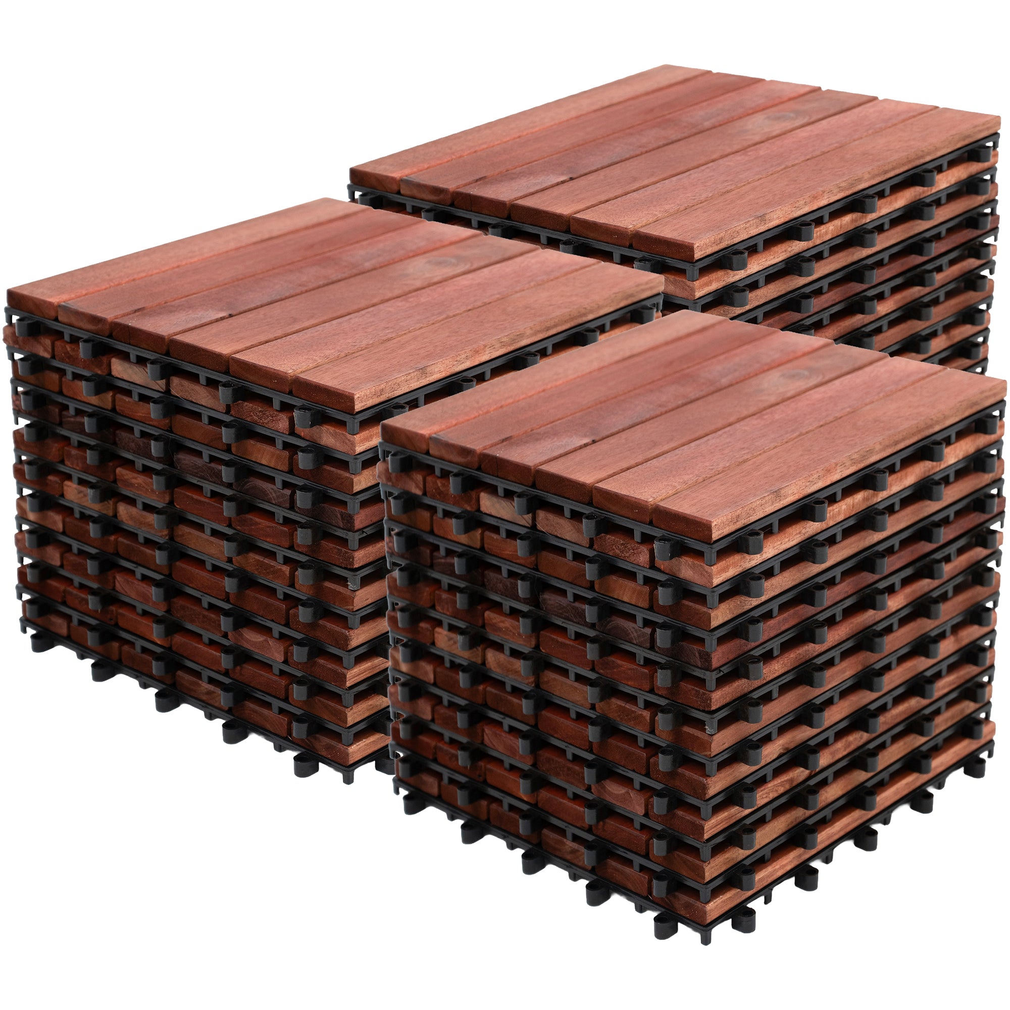 Bliss Outdoors Hardwood 6-Slat Interlocking Wood Deck Tiles, Red, (Open Box)