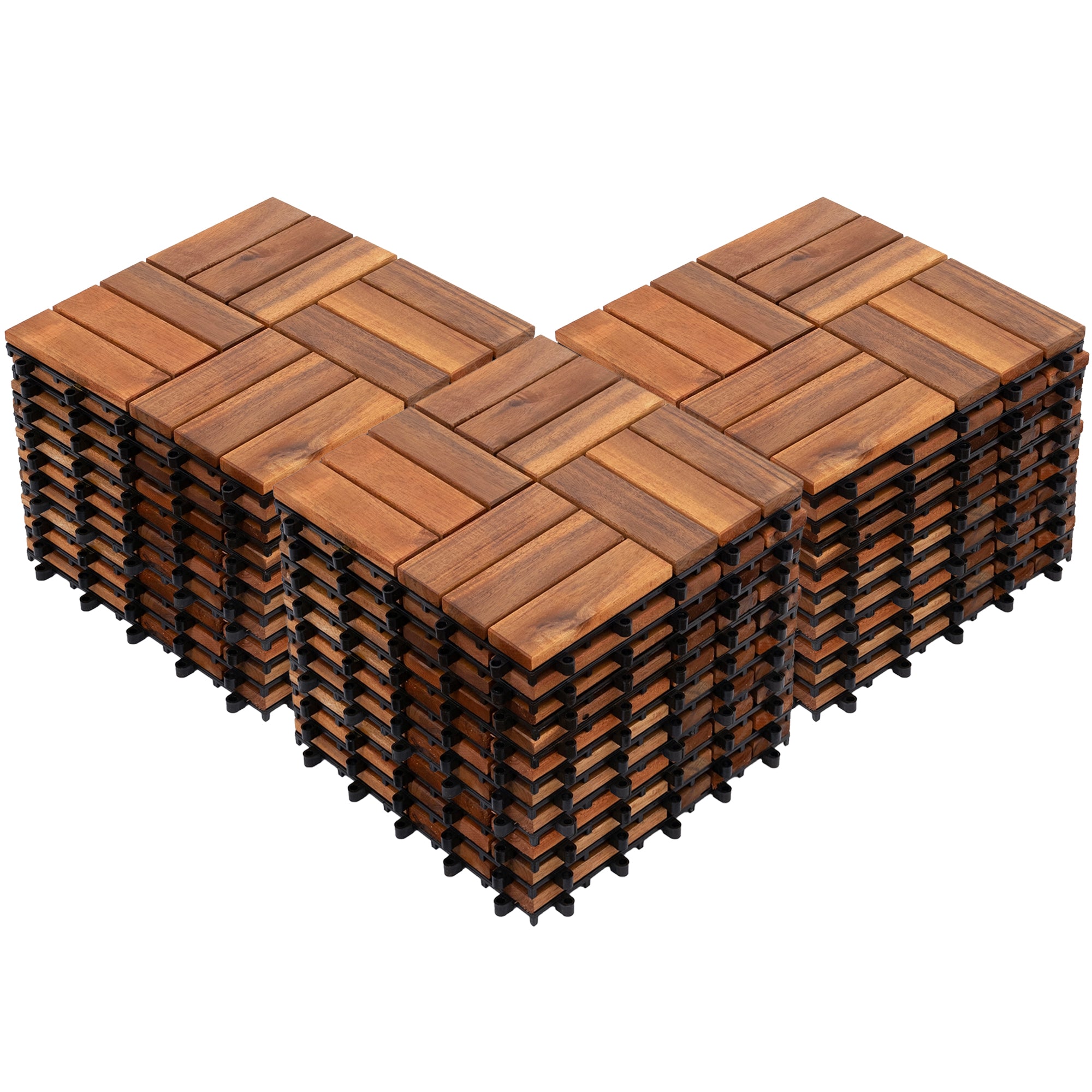 Bliss Outdoors Hardwood 12-Slat Interlocking Wood Deck Tiles Set of 30(Open Box)