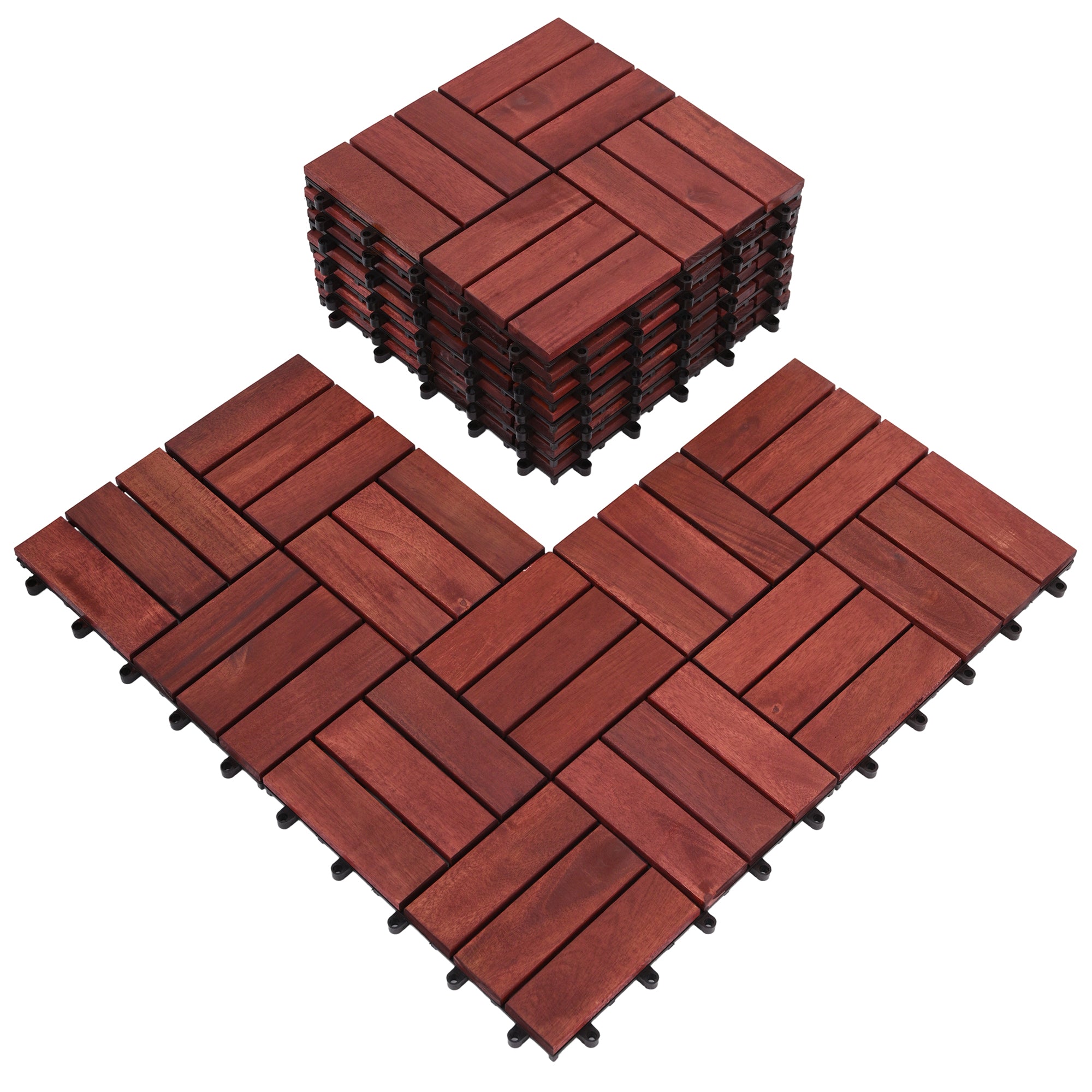 Bliss Outdoors Hardwood 12-Slat Interlocking Wood Deck Tiles Set of 30(Open Box) - VMInnovations