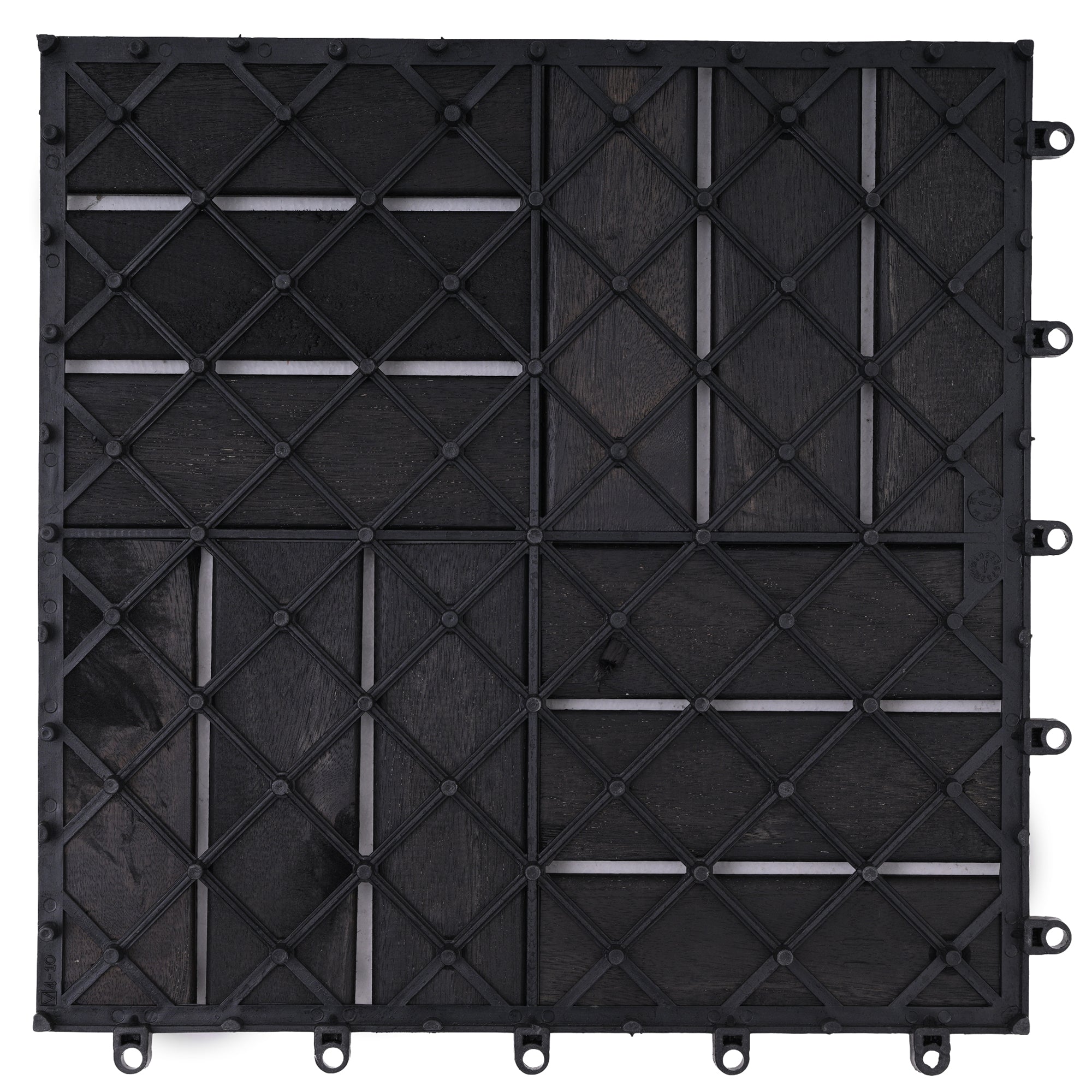 Bliss Outdoors Hardwood 12-Slat Interlock Wood Deck Tiles, Aged Black, Set of 30