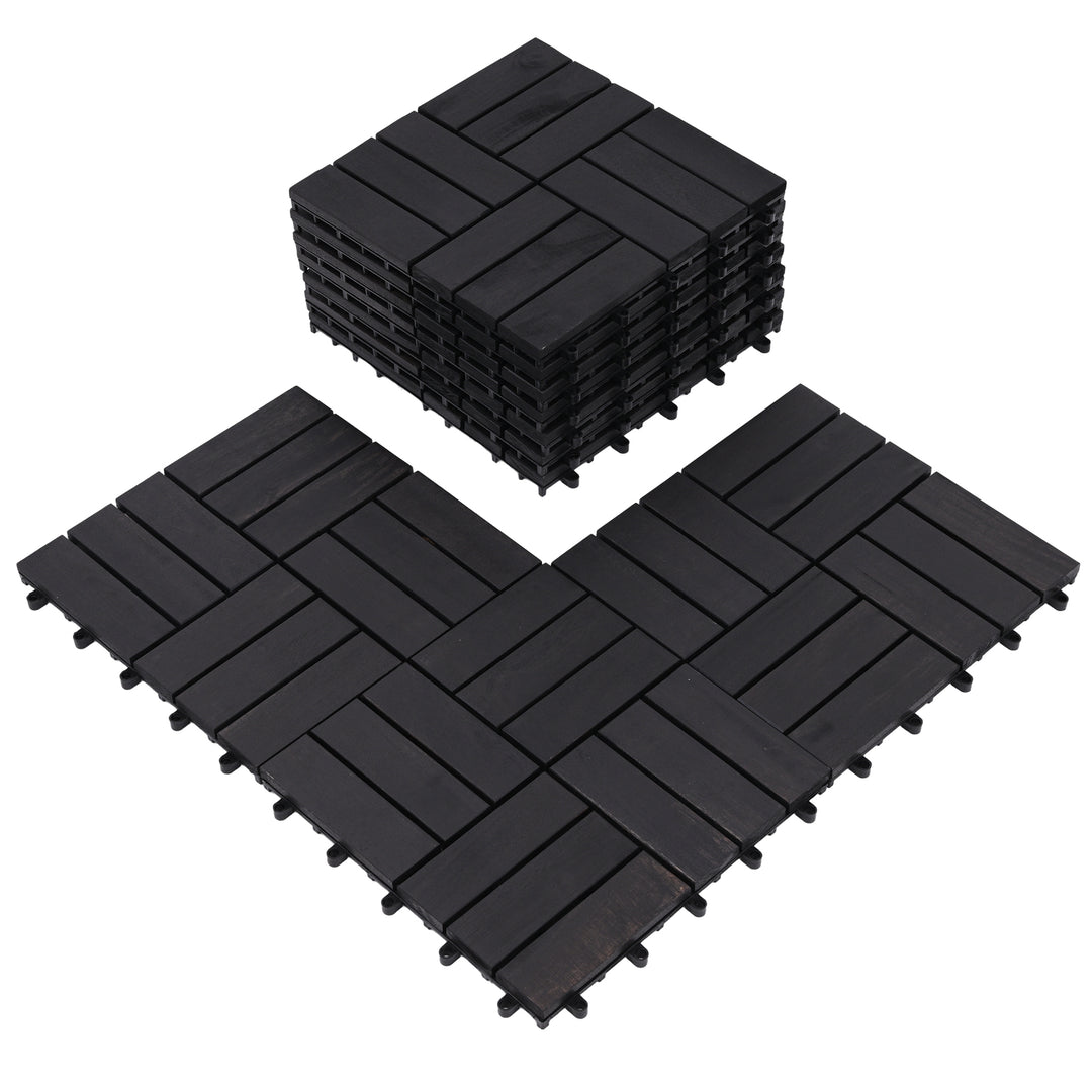 Bliss Outdoors Hardwood 12-Slat Interlock Wood Deck Tiles, Aged Black, Set of 30