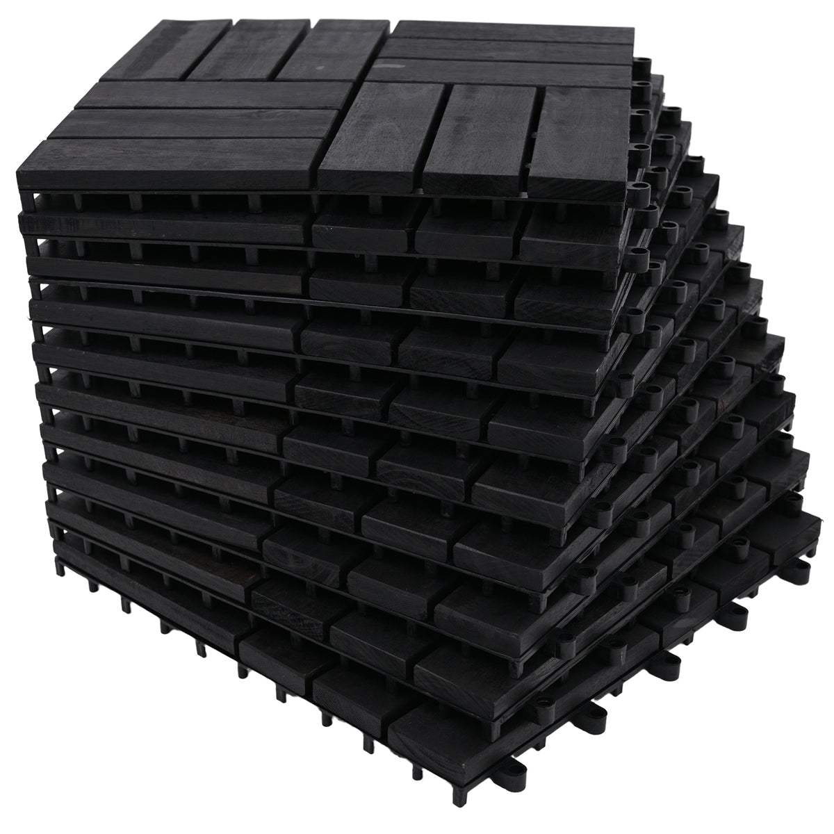 Bliss Outdoors Hardwood 12-Slat Interlock Wood Deck Tiles, Aged Black (Open Box)