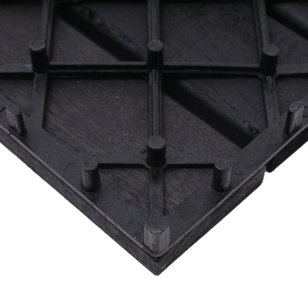 Bliss Outdoors Hardwood 12-Slat Interlock Wood Deck Tiles, Aged Black, Set of 30