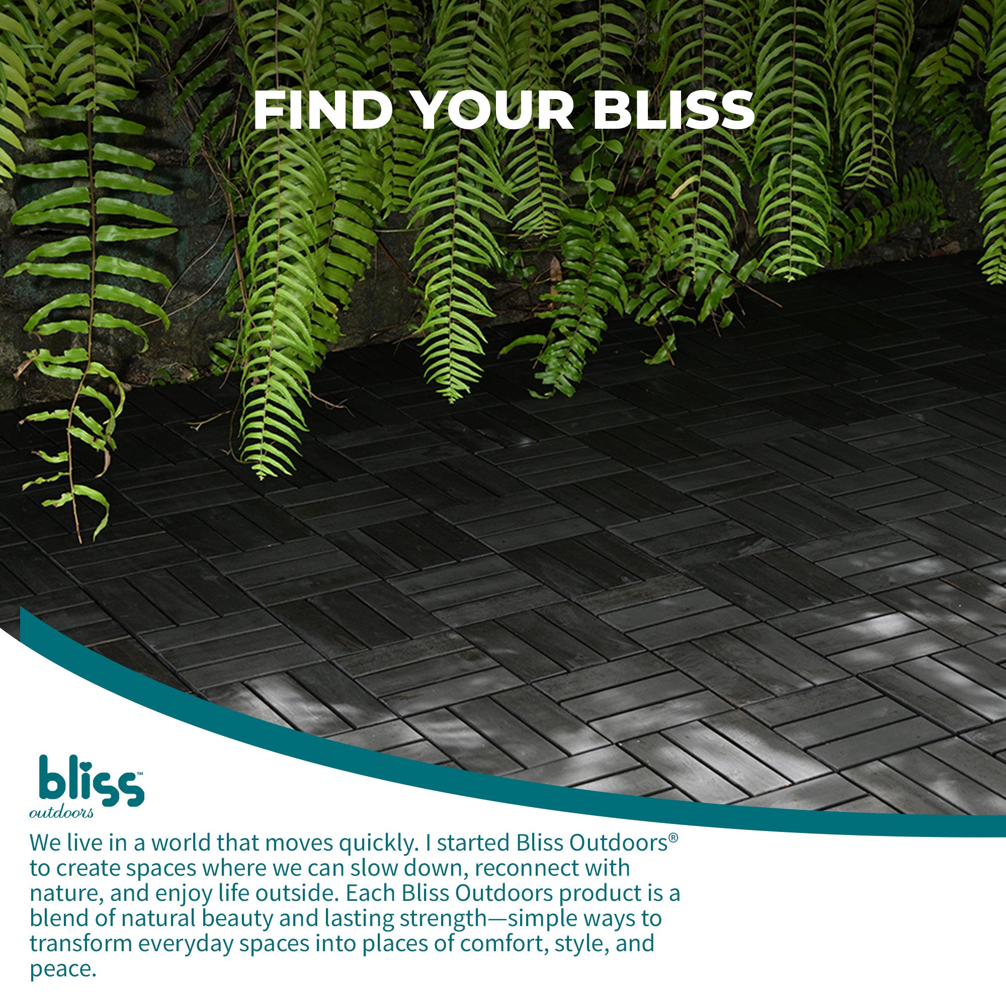 Bliss Outdoors Hardwood 12-Slat Interlock Wood Deck Tiles, Aged Black, Set of 30