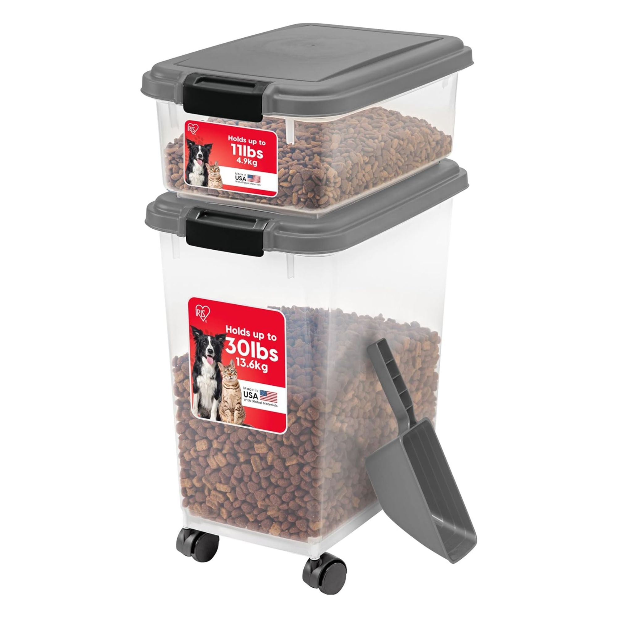 IRIS USA Pet Food Storage Container, Stackable 30 and 11 Pound Bins, Dark Gray