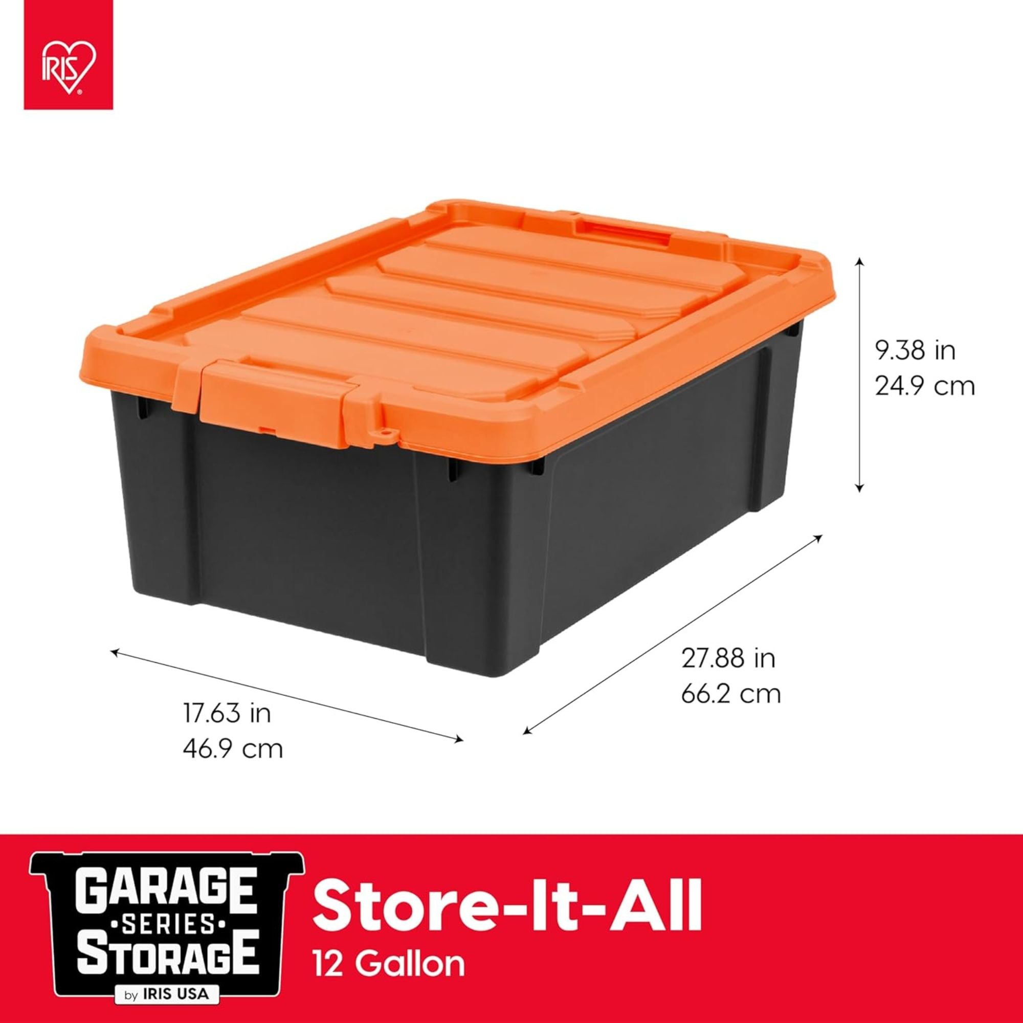 IRIS USA 4 Pack, 12 Gal Lockable Storage Bins Stackable Containers, Black/Orange