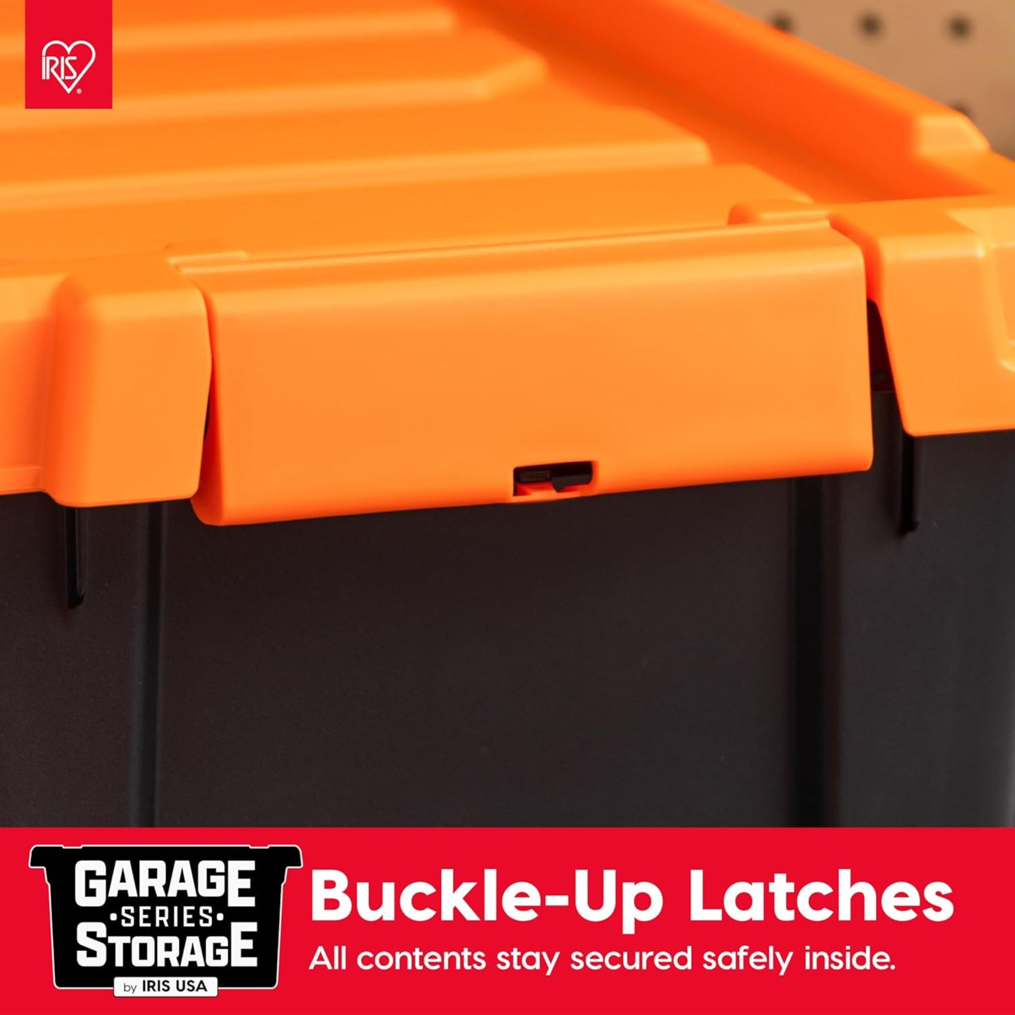 IRIS USA 4 Pack, 12 Gal Lockable Storage Bins Stackable Containers, Black/Orange