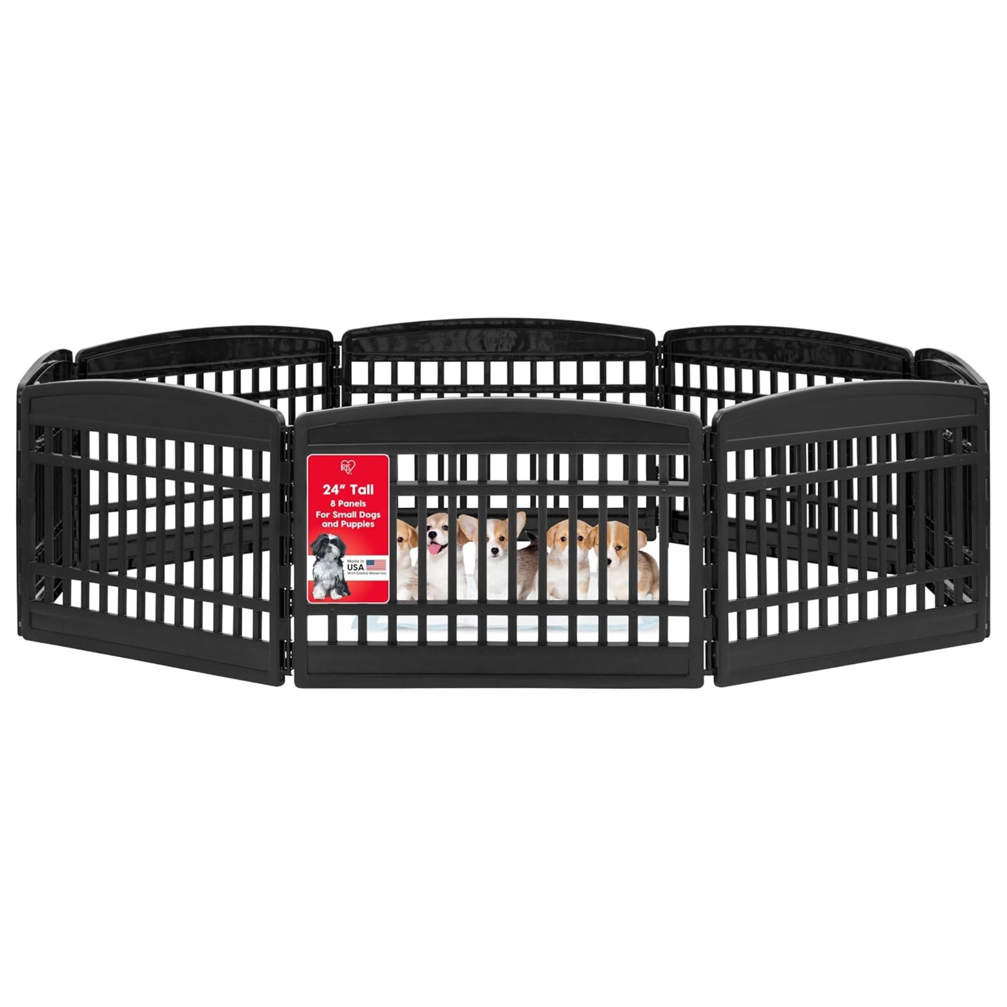 IRIS USA 8 Panel 24 Inch Dog and Pet Playpen with Door, Indoor/Outdoor(Open Box) - VMInnovations