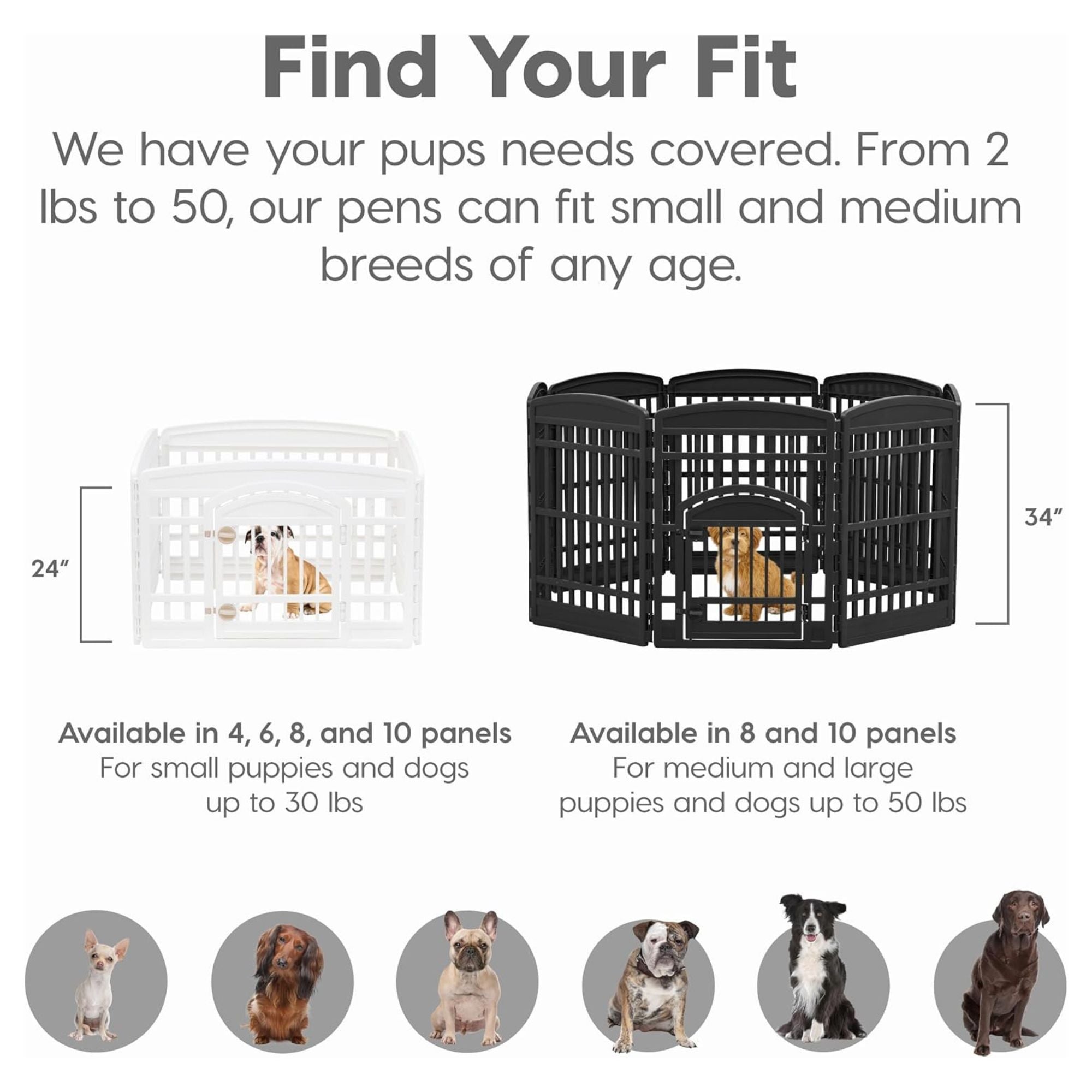 IRIS USA 8 Panel 24 Inch Dog and Pet Playpen with Door, Indoor or Outdoor, Black