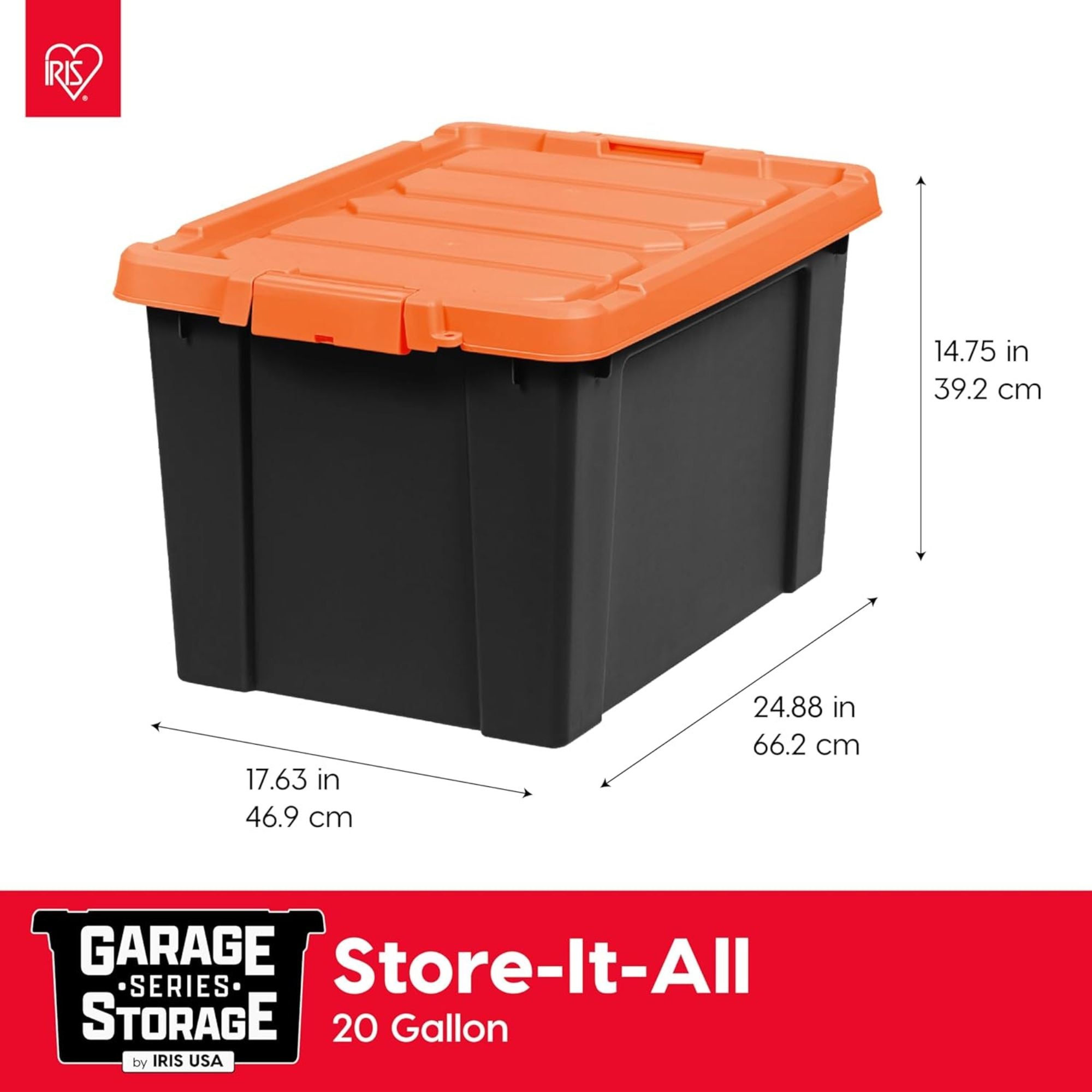 IRIS USA 2 Pack, 20 Gal Lockable Storage Bins Stackable Containers, Black/Orange